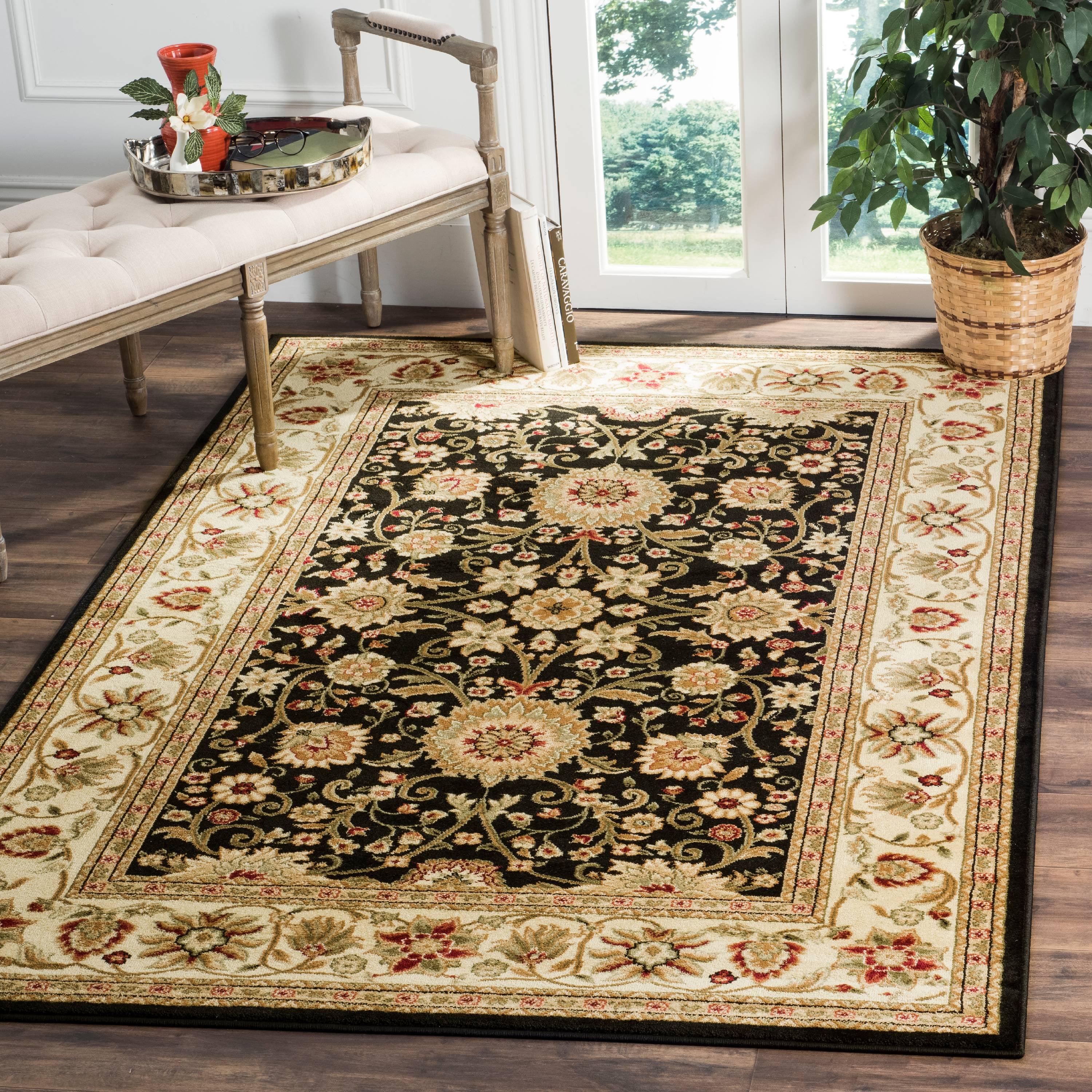SAFAVIEH Lyndhurst Victoria Traditional Floral Area Rug, Black/Ivory, 4' x 6'