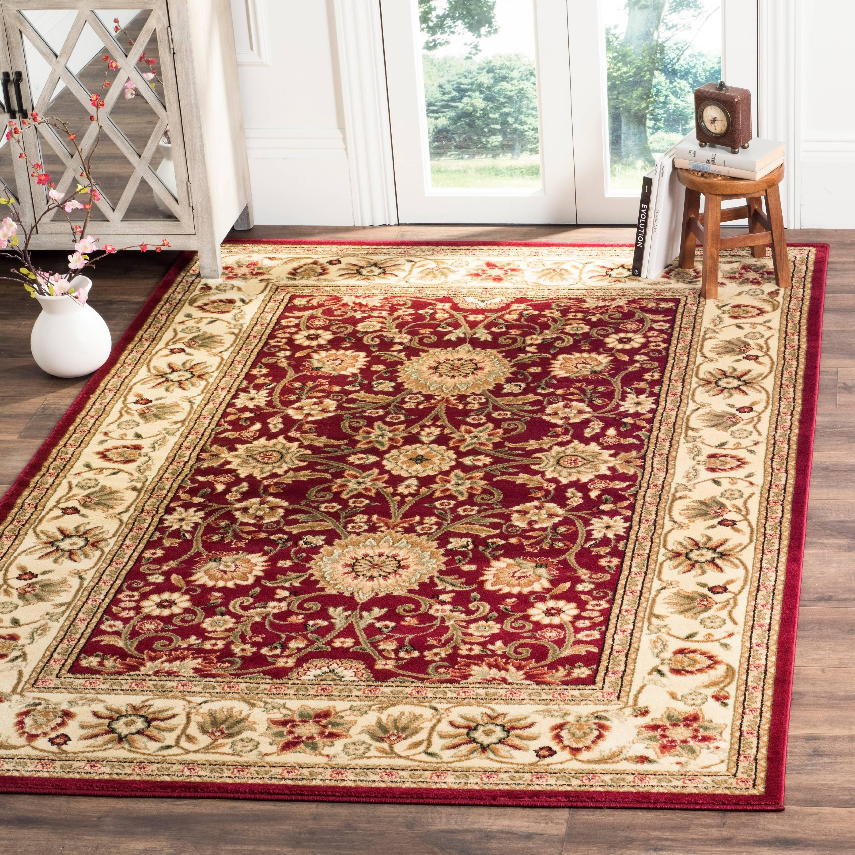 Elegant Red/Ivory Tufted Square Synthetic Area Rug 6' x 9'