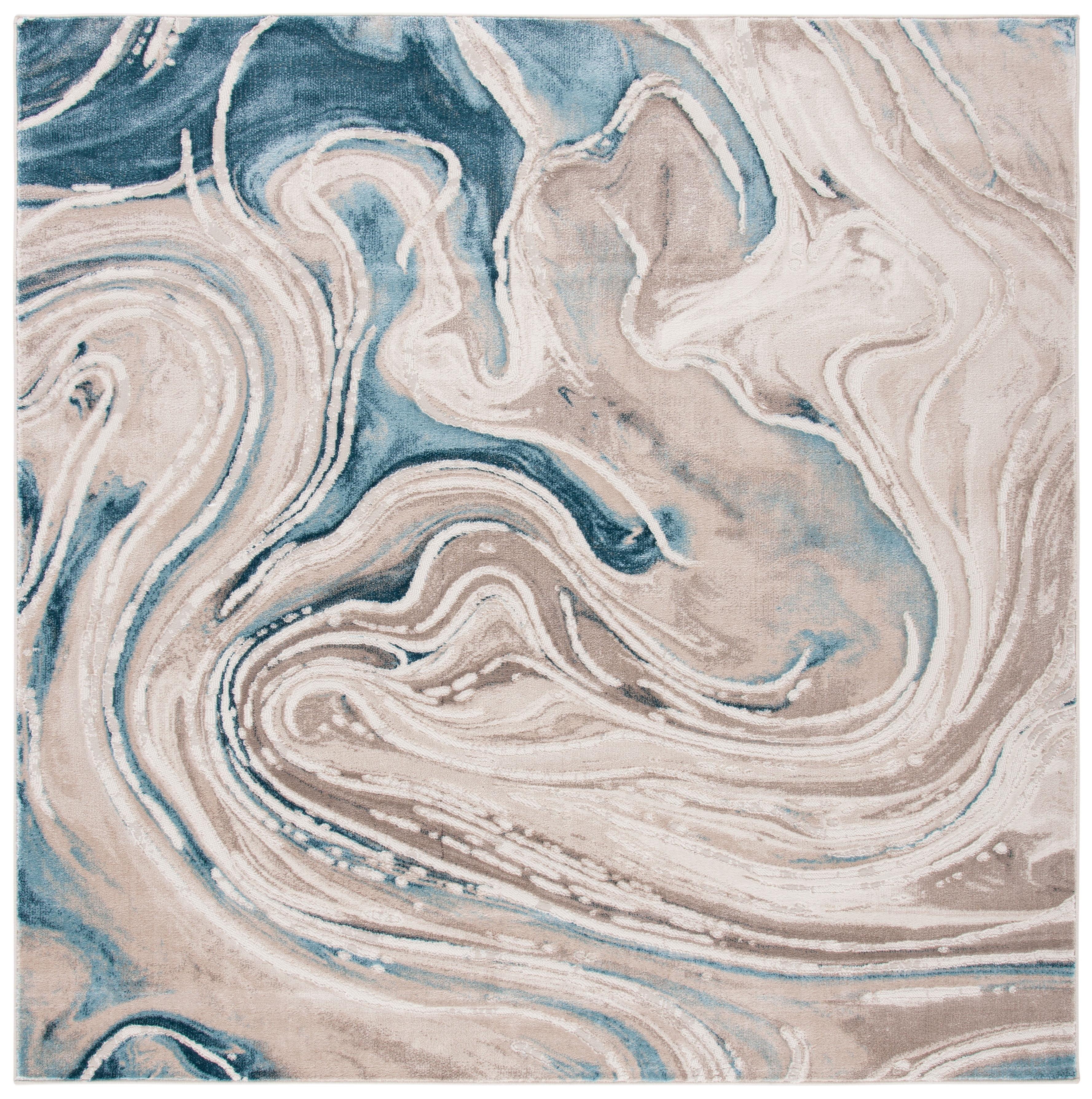 Meadow 6'7" Square Beige and Blue Abstract Area Rug