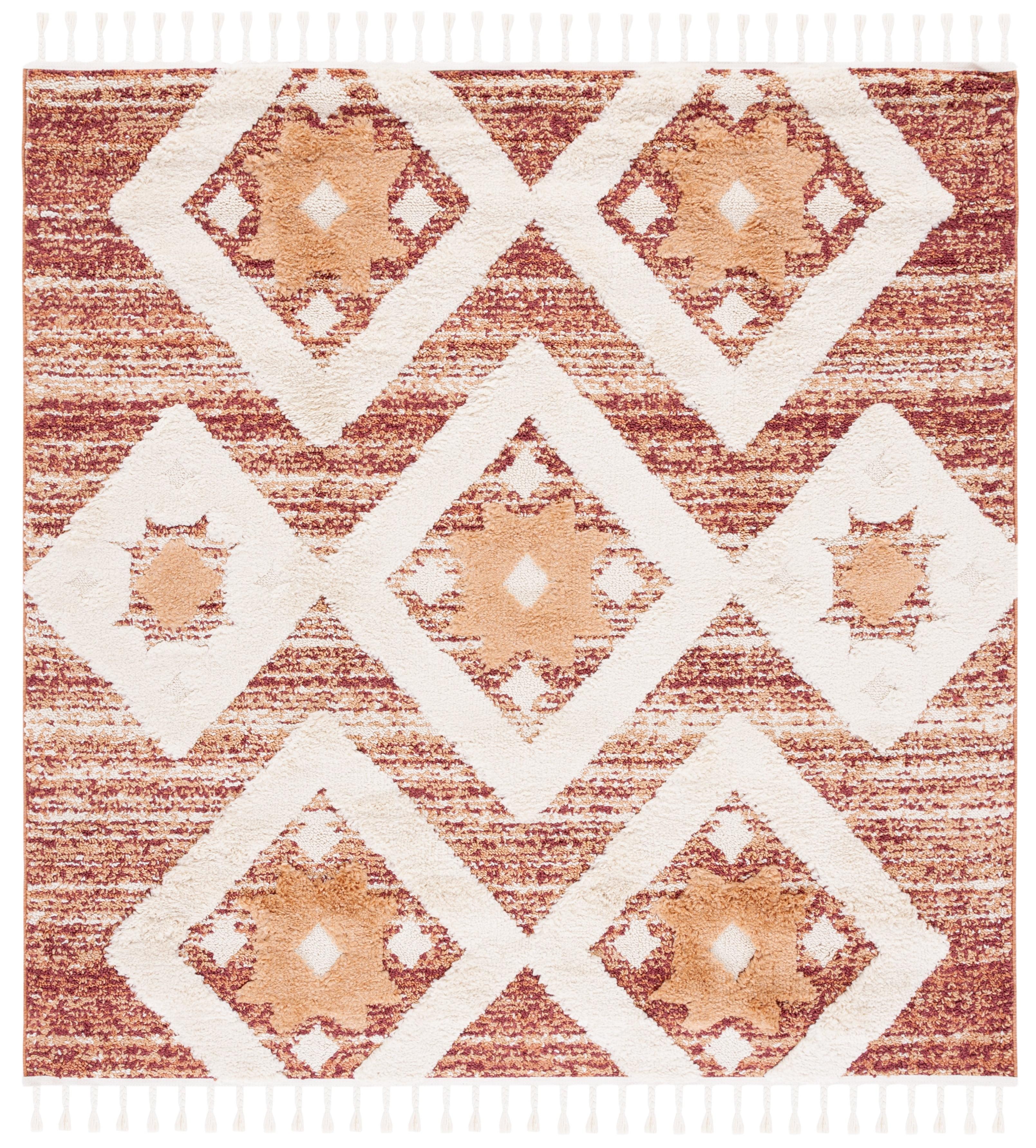 Rust and Ivory Diamond Shag Square Area Rug