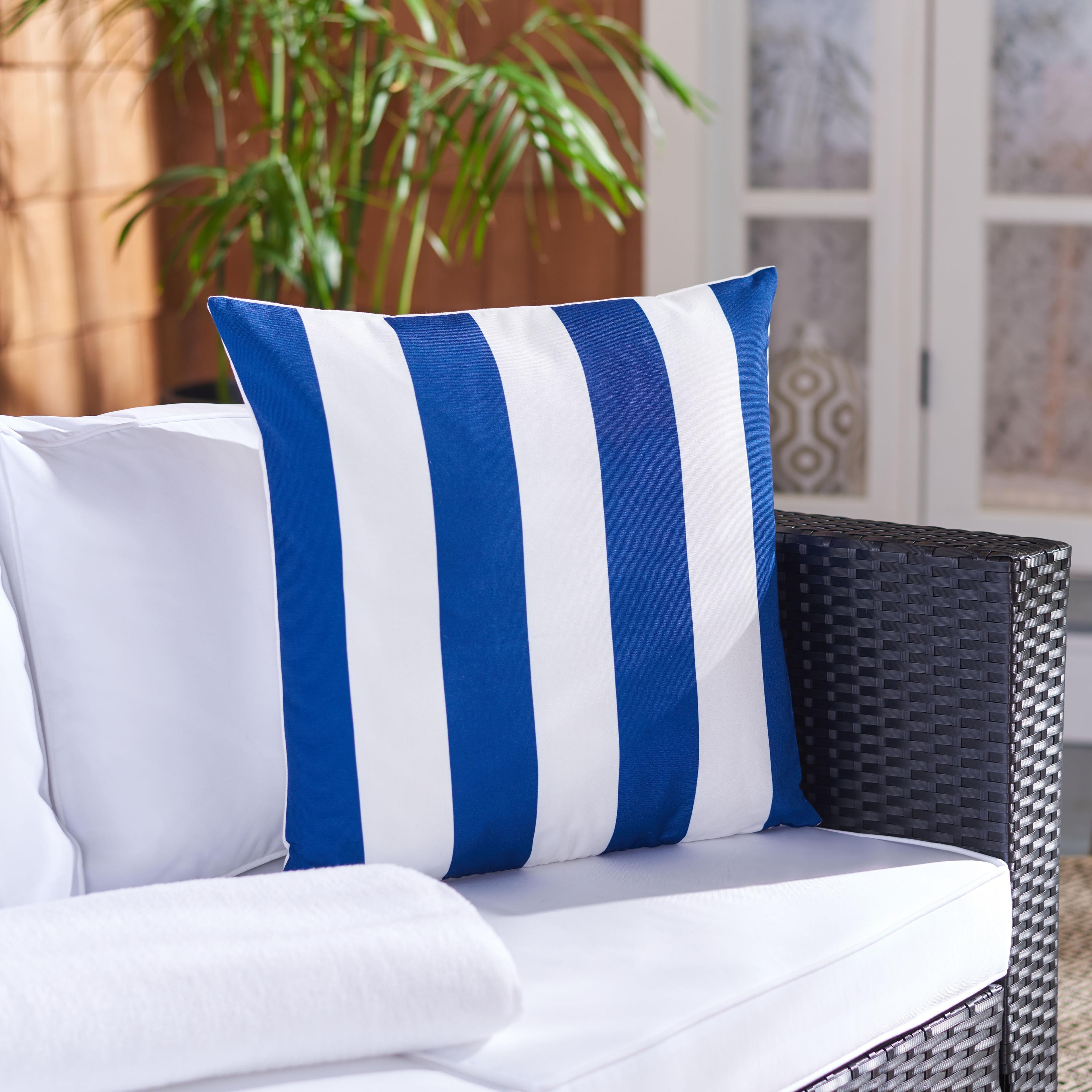 Macie Navy and White Striped 18" Outdoor Pillow