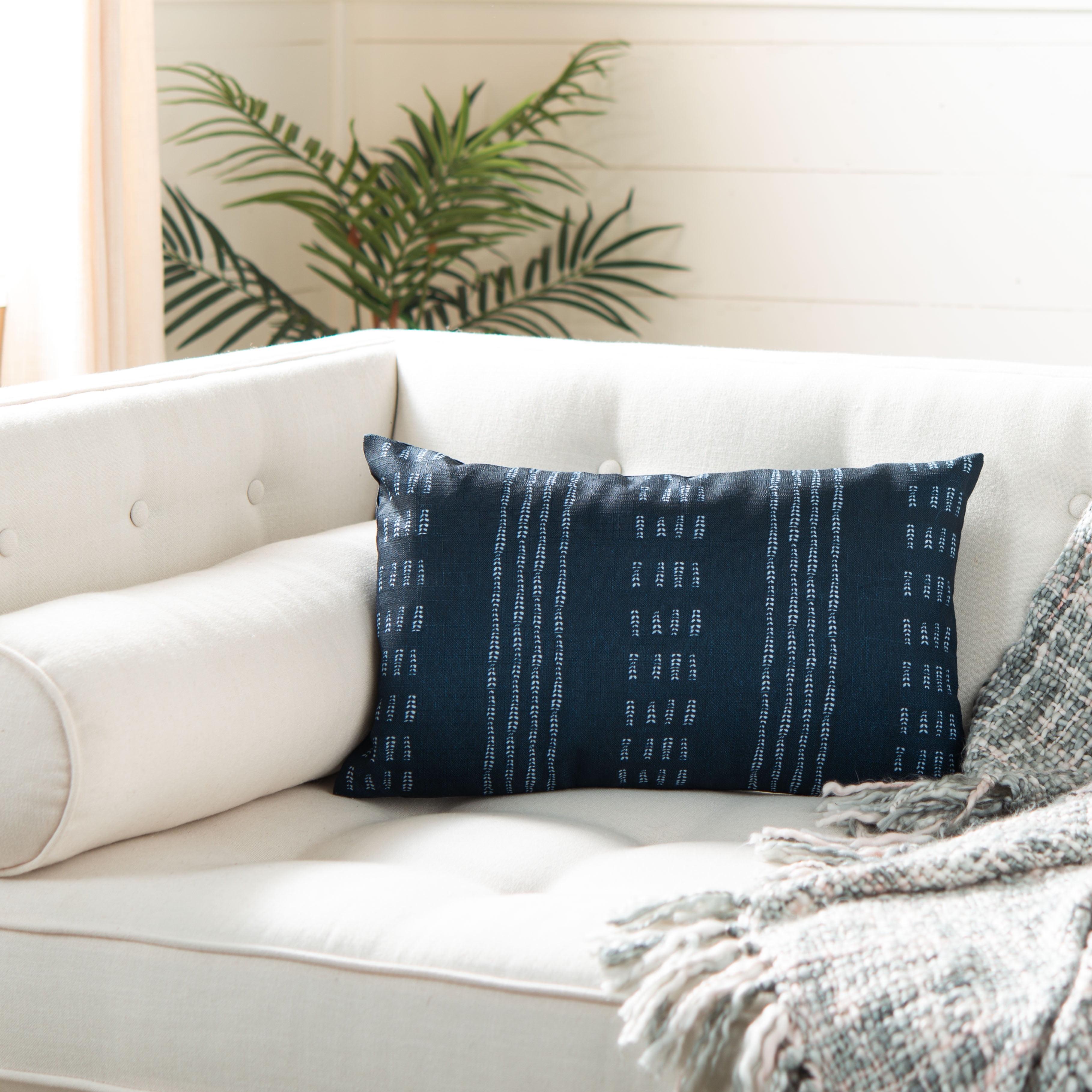 Navy and White Striped Rectangular Throw Pillow