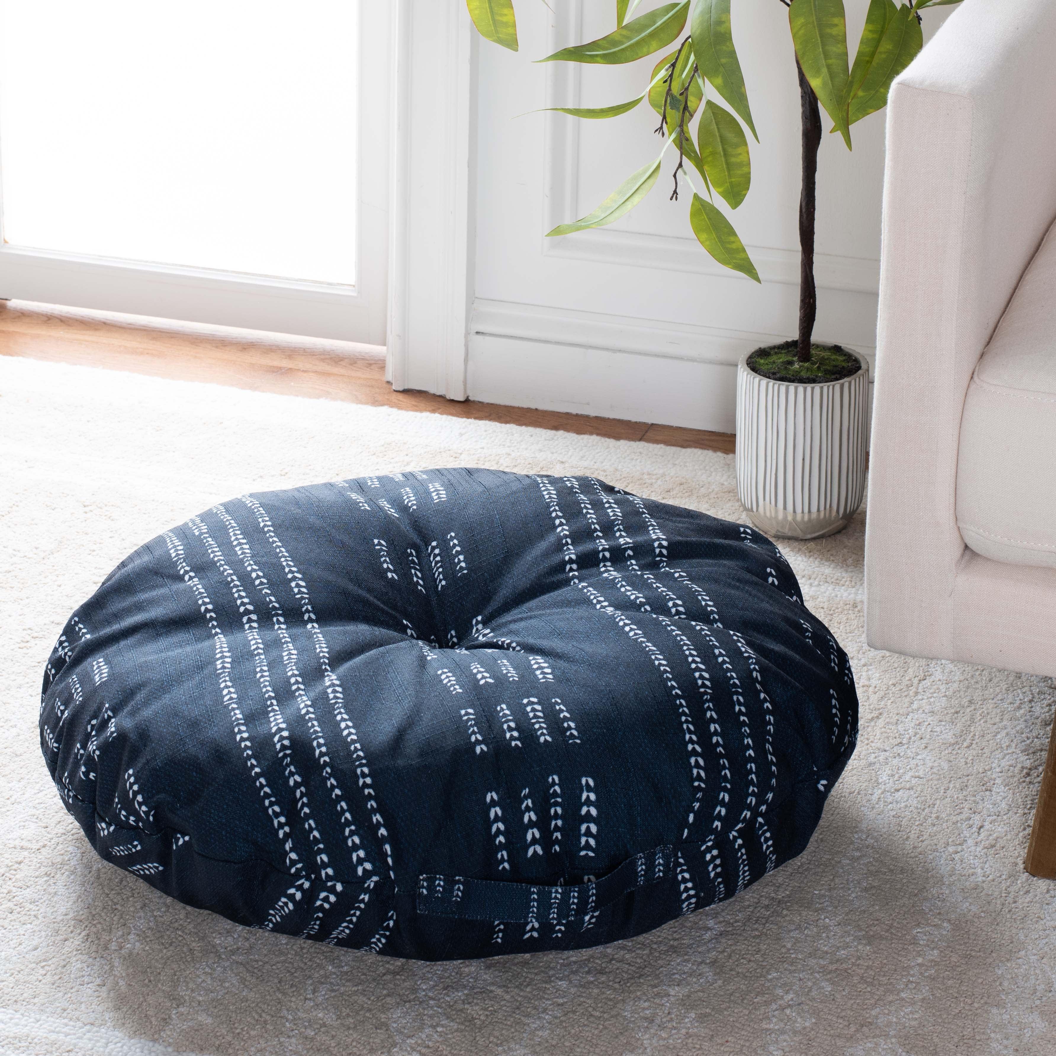 Madelyn Navy and Ivory Round Floor Pillow 27"