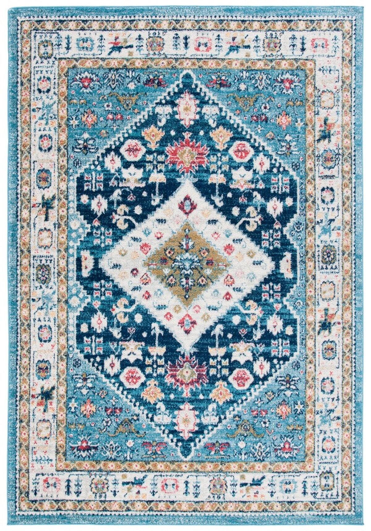 Light Blue Synthetic Hand-Knotted Rectangular Area Rug