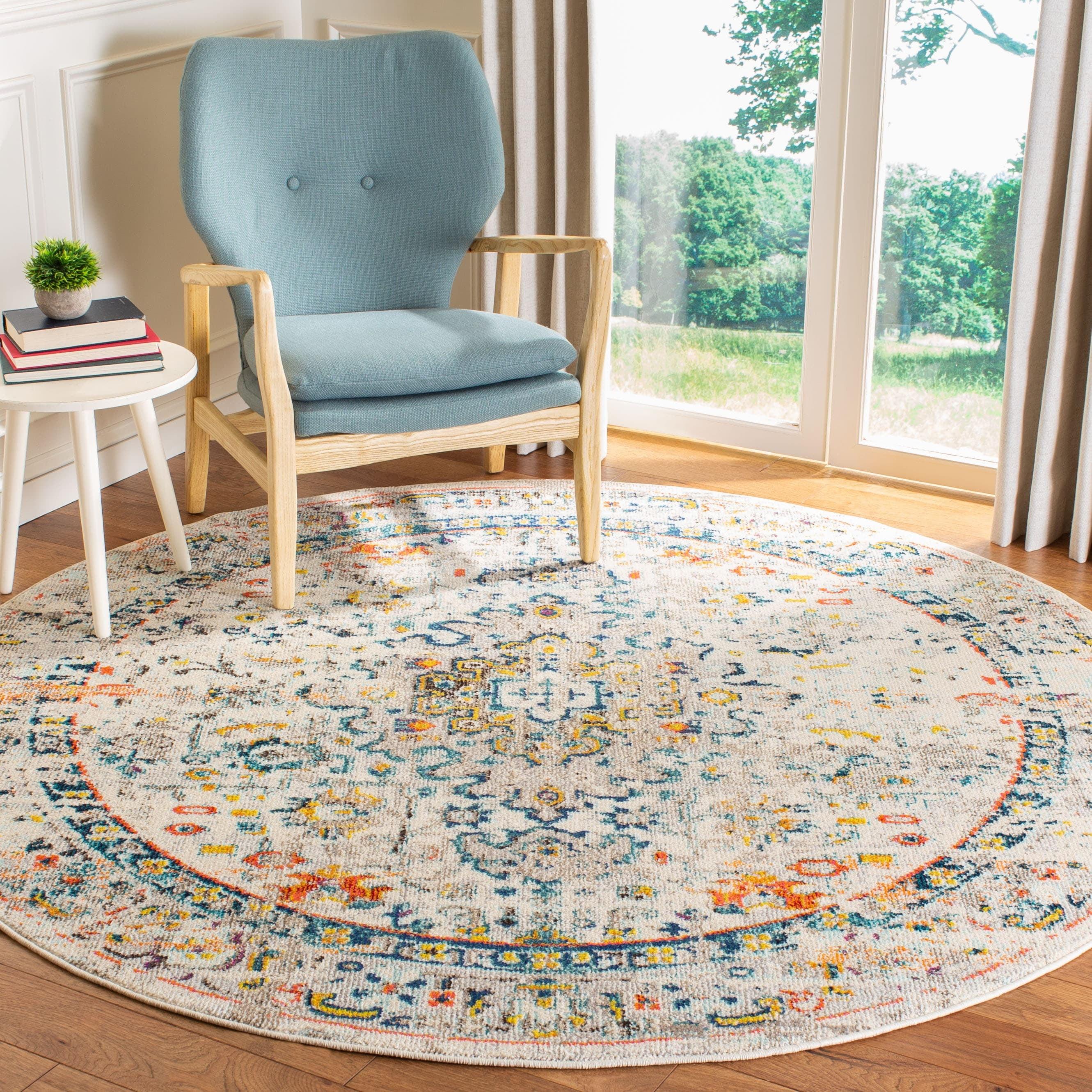 Madison MAD474 Power Loomed Indoor Area Rug - Cream/Blue - 9' Round - Safavieh
