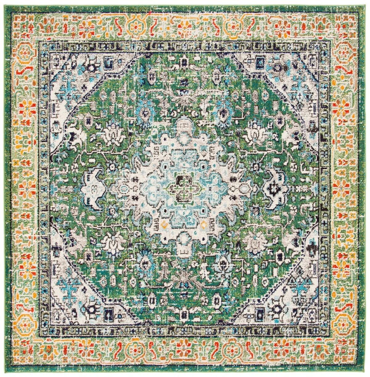 Madison MAD474 Power Loomed Indoor Accent Rug - Green/Turquoise - 3'x3' - Safavieh