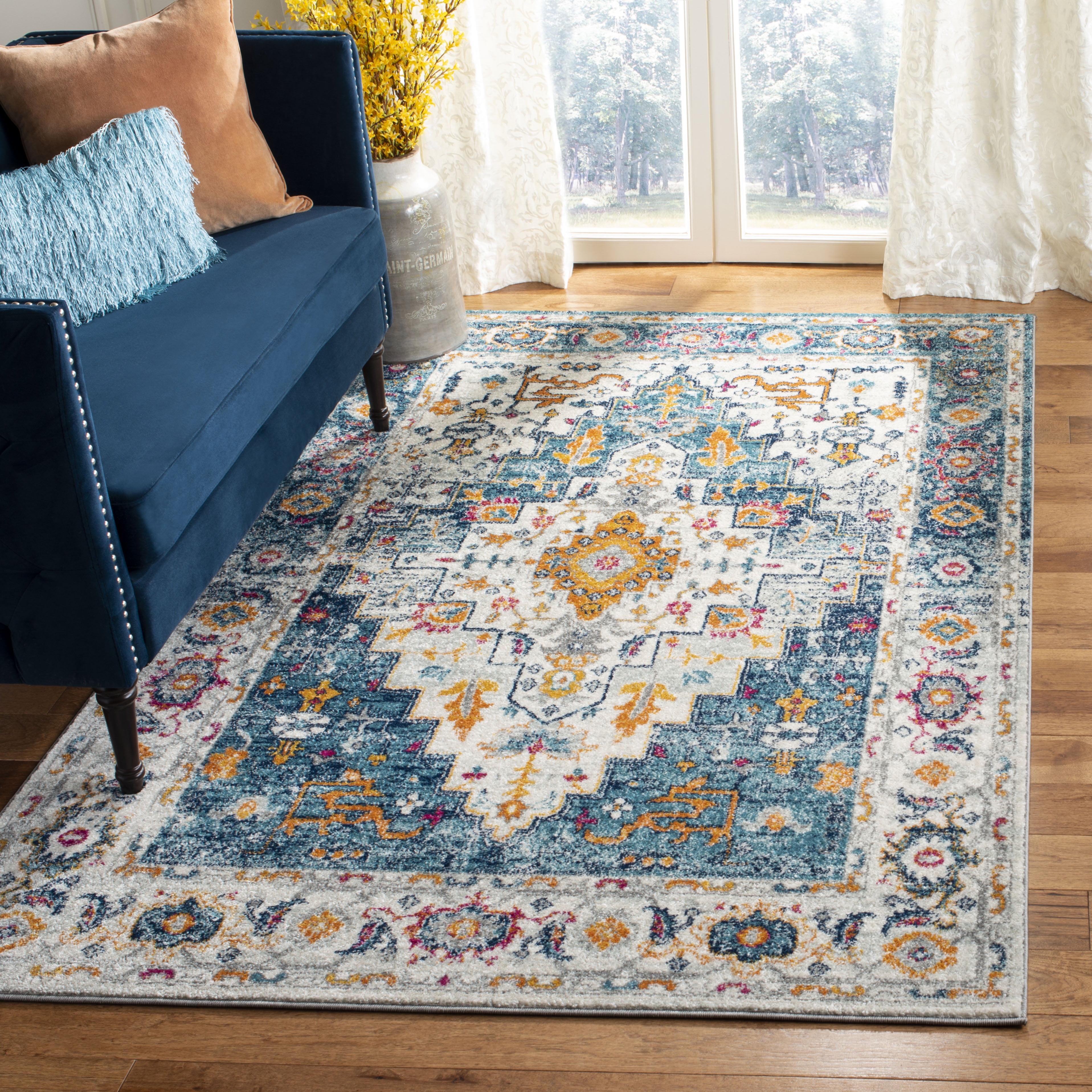 Madison MAD156 Power Loomed Indoor Area Rug - Turquoise/Ivory - 4'x6' - Safavieh