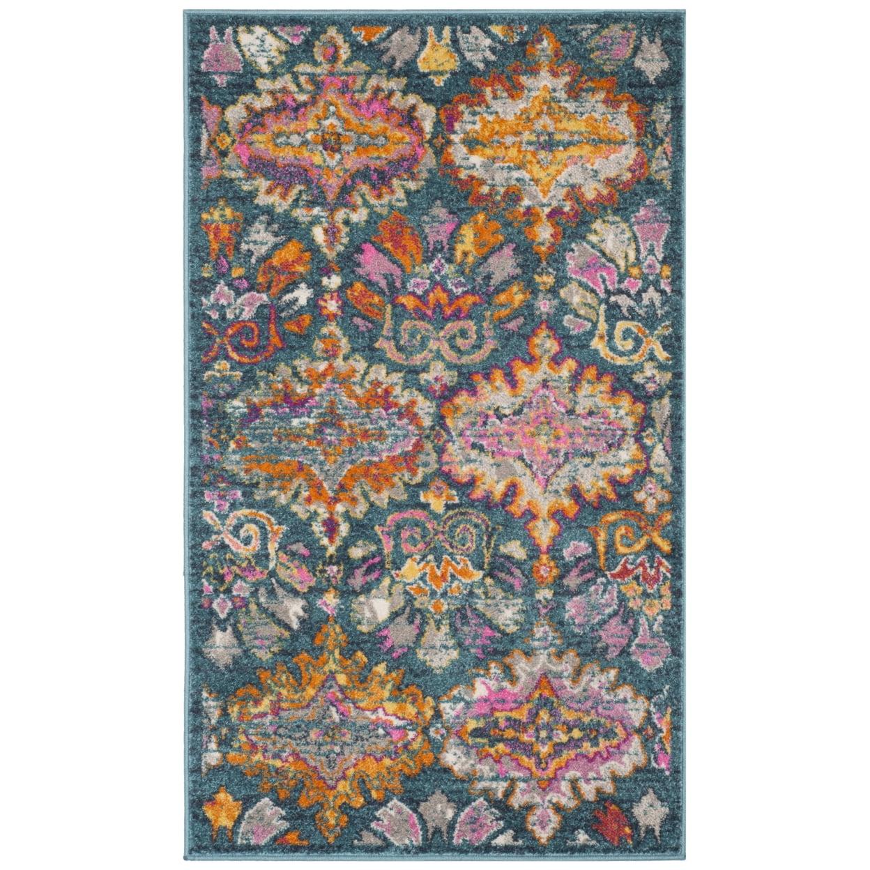 Reversible Blue and Orange Synthetic 3' x 5' Area Rug