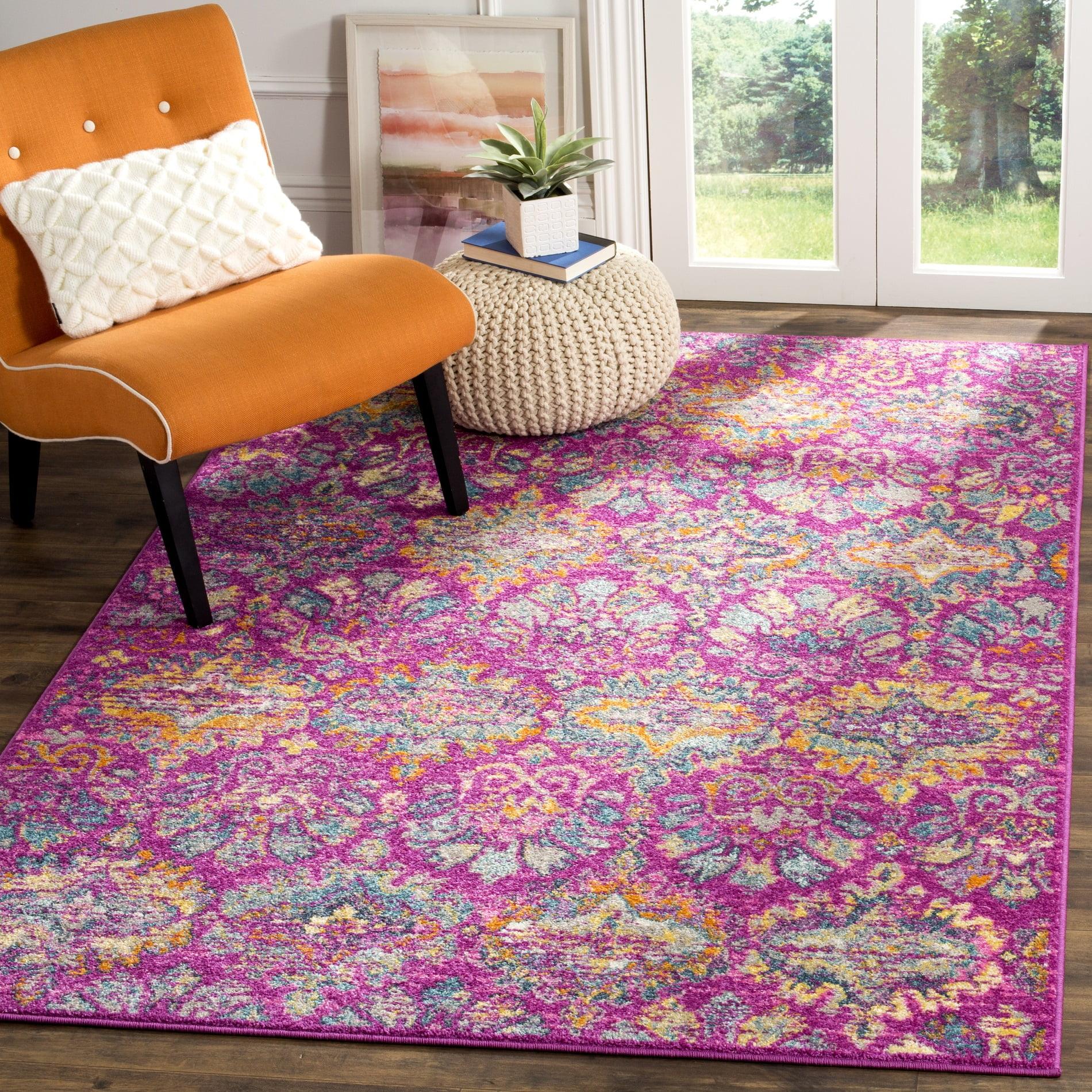 Fuchsia and Blue Synthetic Geometric Floral Area Rug 3' x 5'