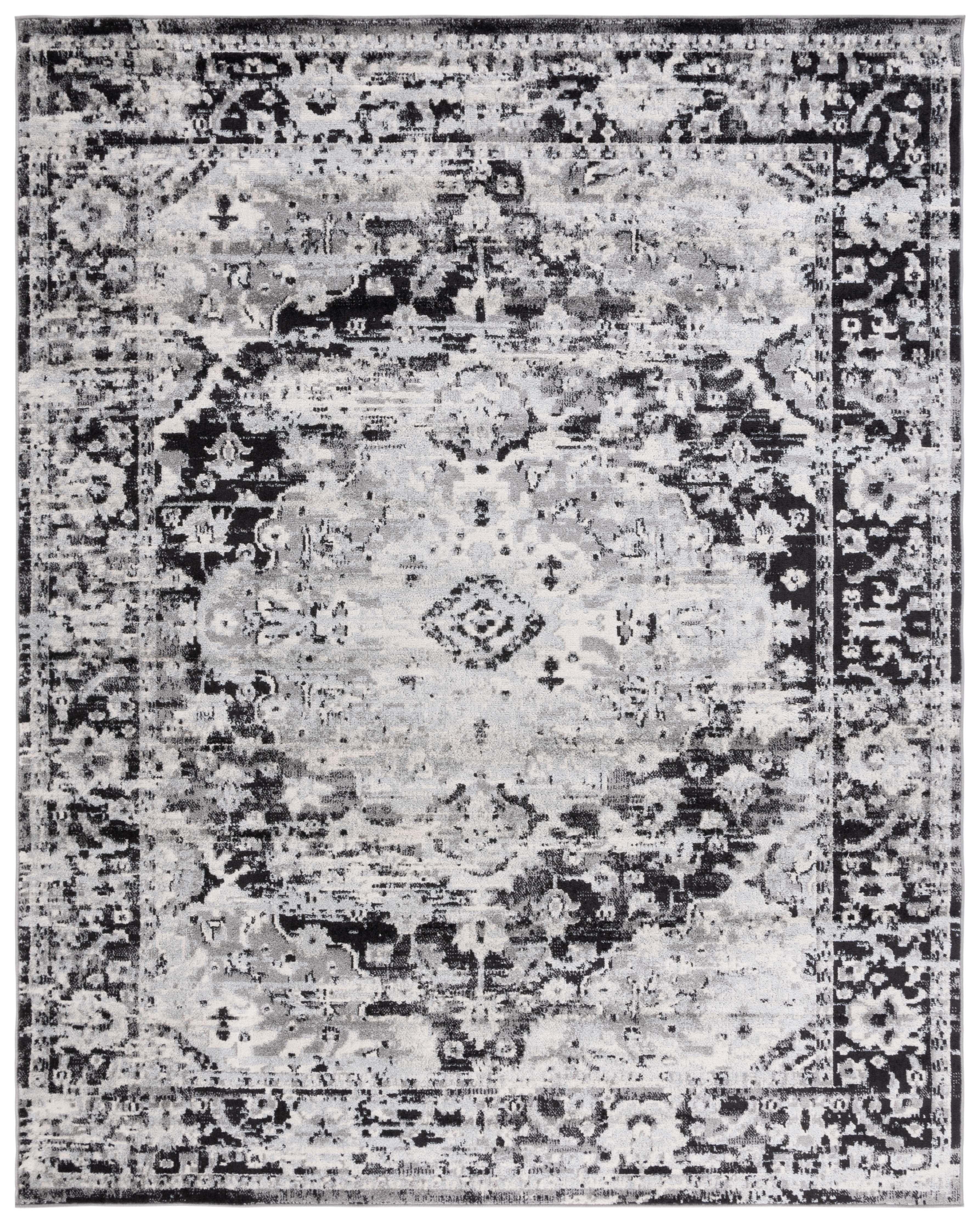 SAFAVIEH Madison Caden Floral Bordered Area Rug, Black/Grey, 9' x 12'