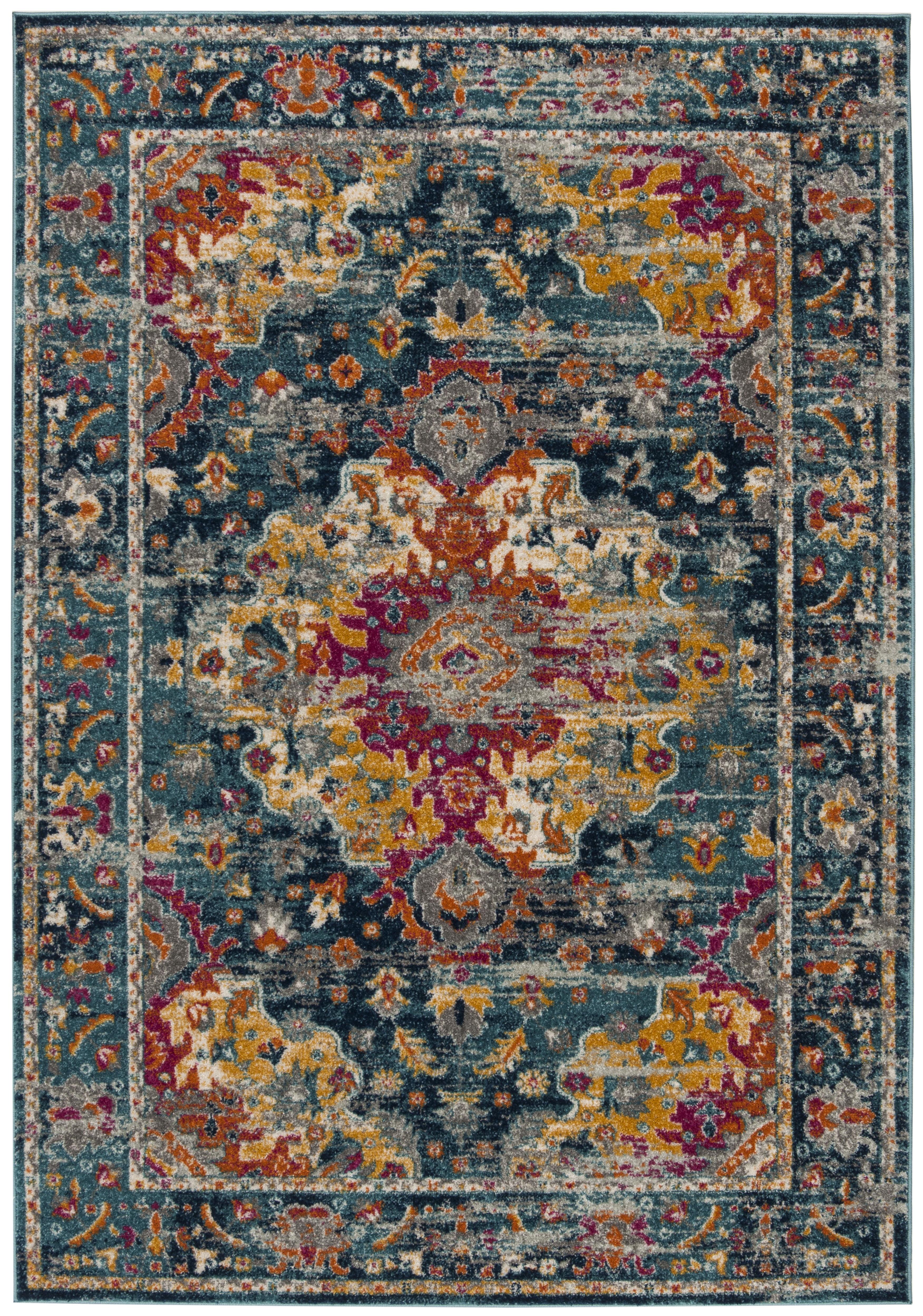 SAFAVIEH Madison Caden Floral Bordered Area Rug, Teal/Fuchsia, 3' x 5'