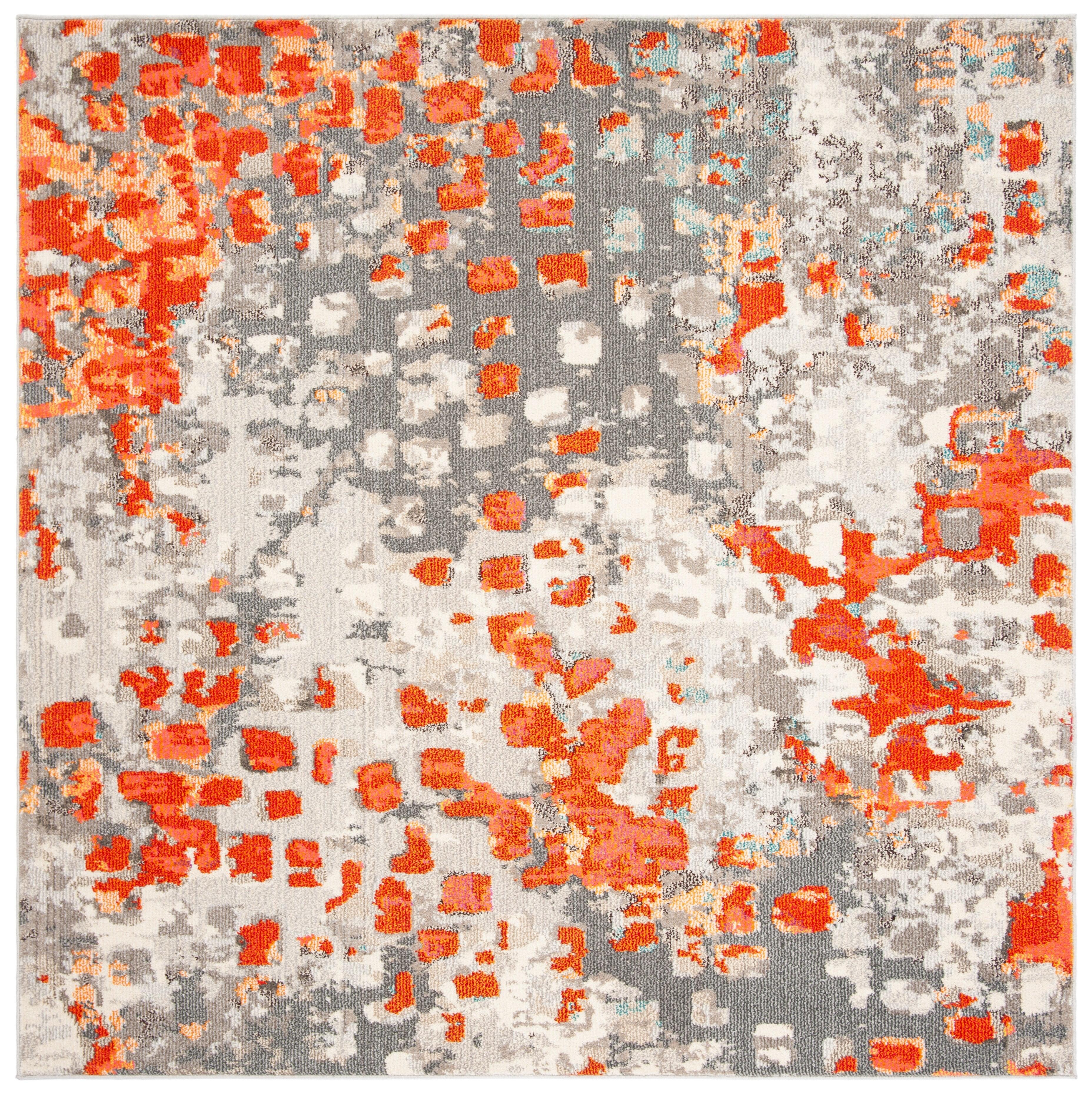 Madison MAD425 Power Loomed Indoor Area Rug - Grey/Orange - 6'7"x6'7" - Safavieh