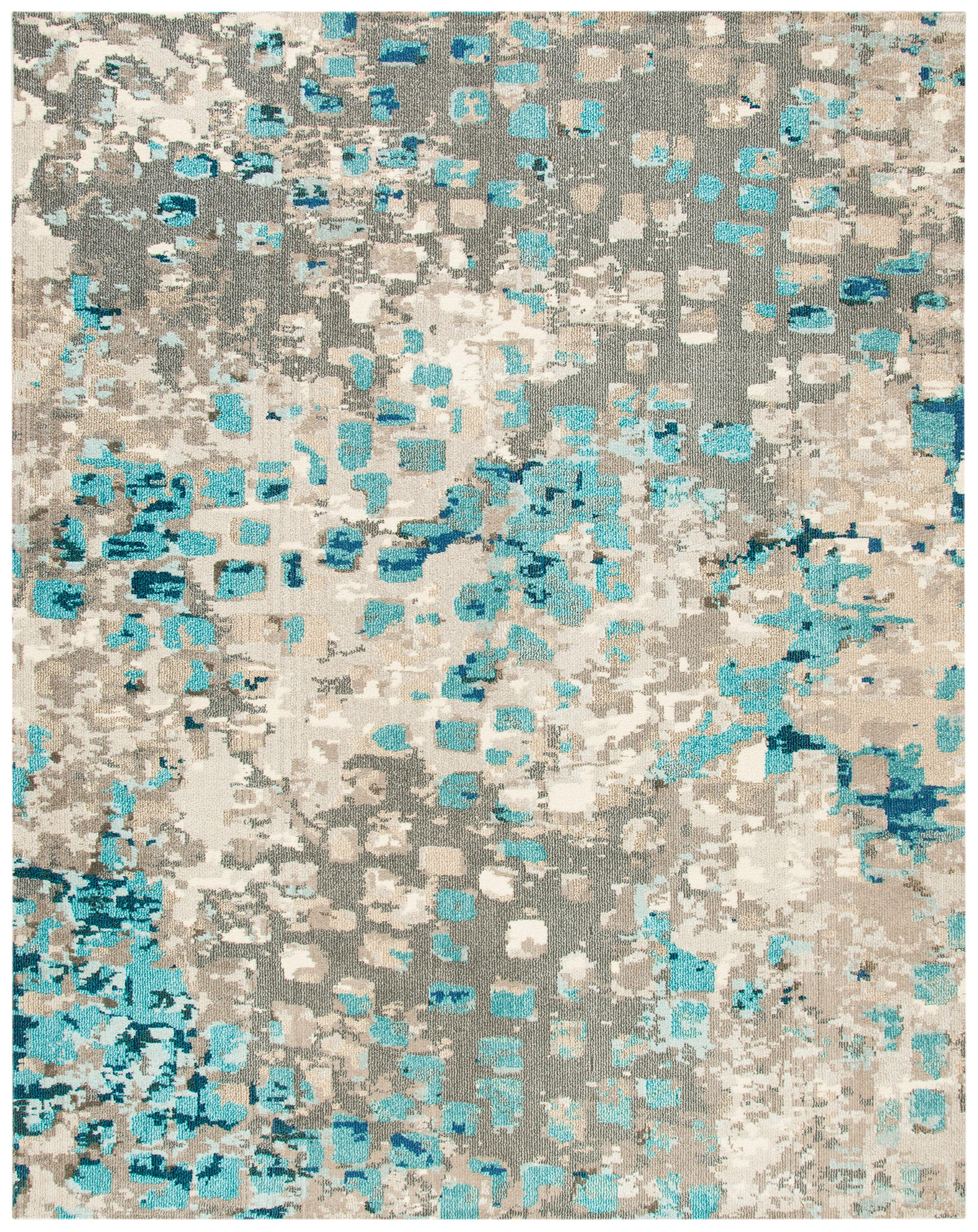 SAFAVIEH Madison Candelario Abstract Polka Dots Area Rug, Grey/Blue, 10' x 14'