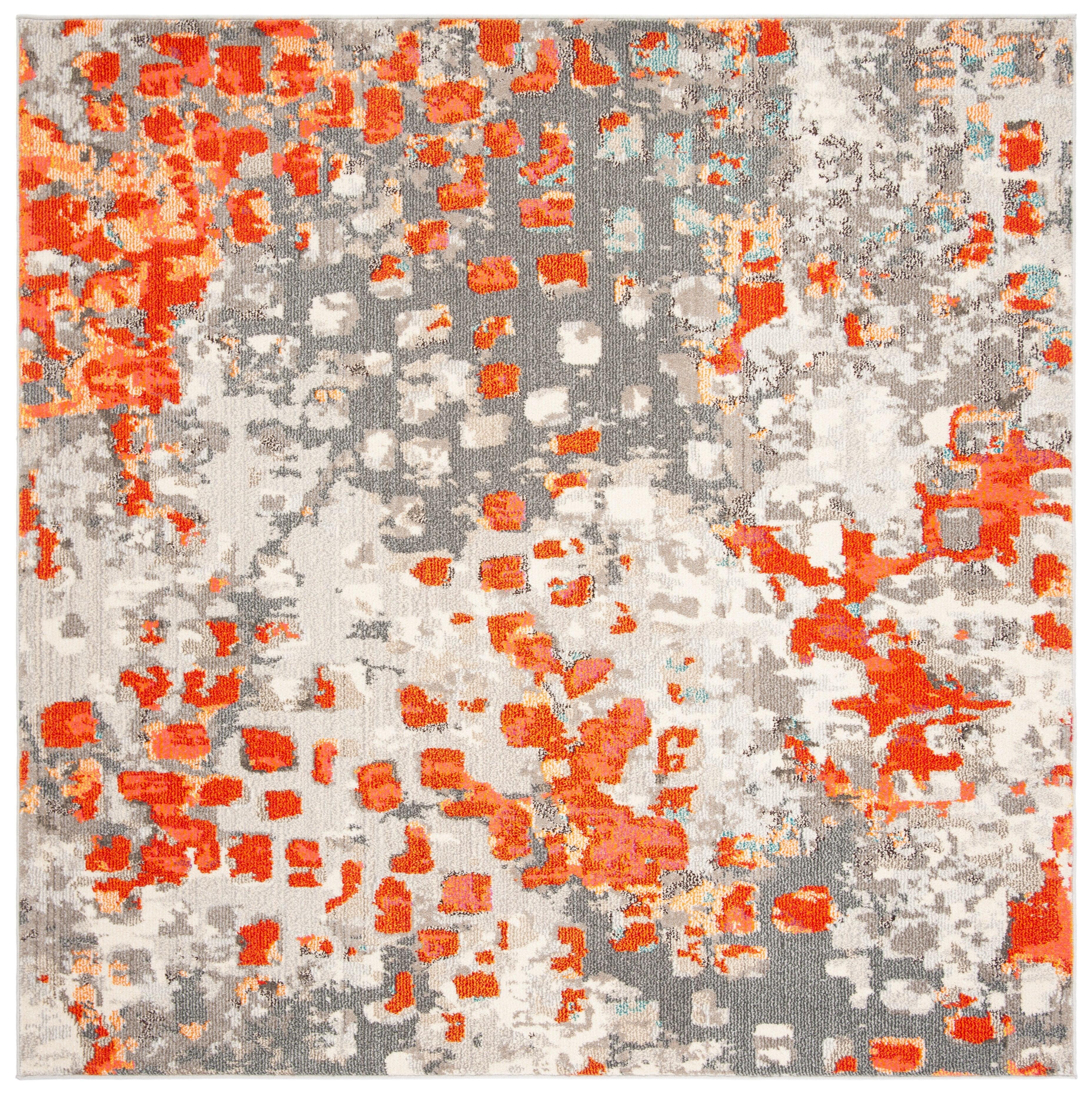 SAFAVIEH Madison Candelario Abstract Polka Dots Area Rug, Grey/Orange, 9' x 9' Square