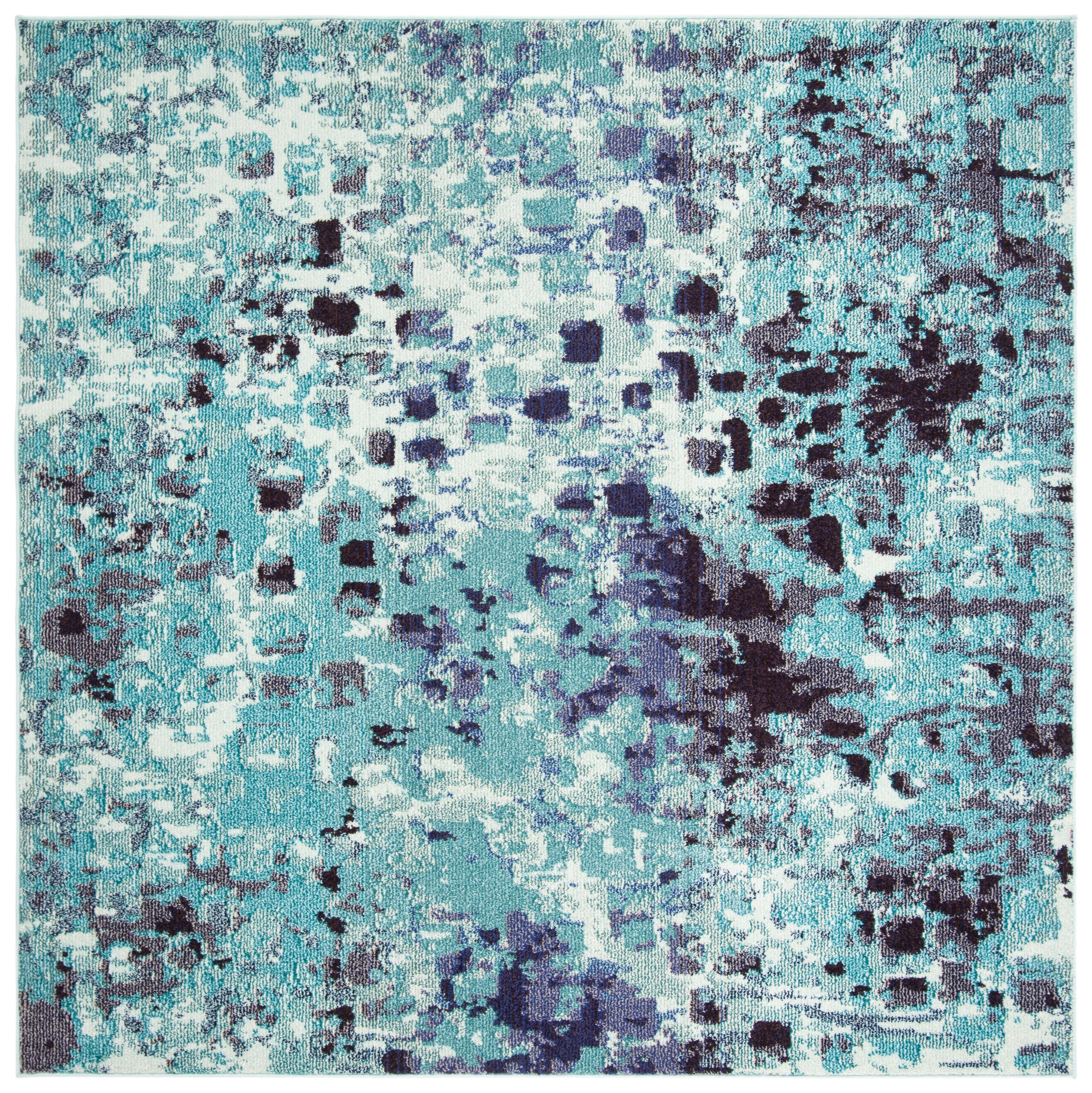 Madison MAD425 Power Loomed Indoor Accent Rug - Turquoise/Navy - 3' Round - Safavieh