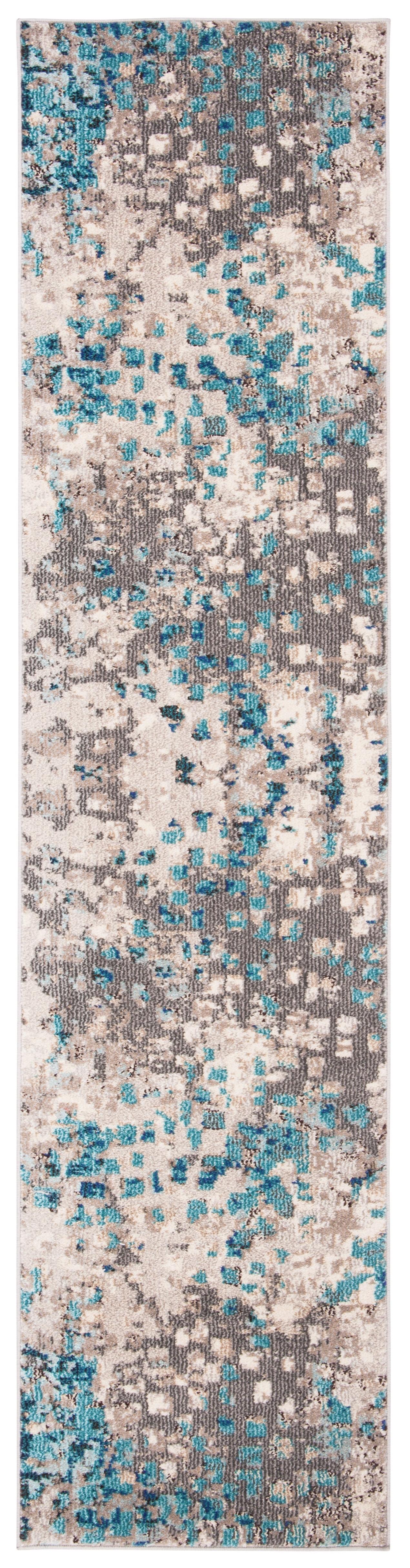 Elegant Grey/Blue Synthetic Hand-Knotted Runner Rug - 2'2" x 16'