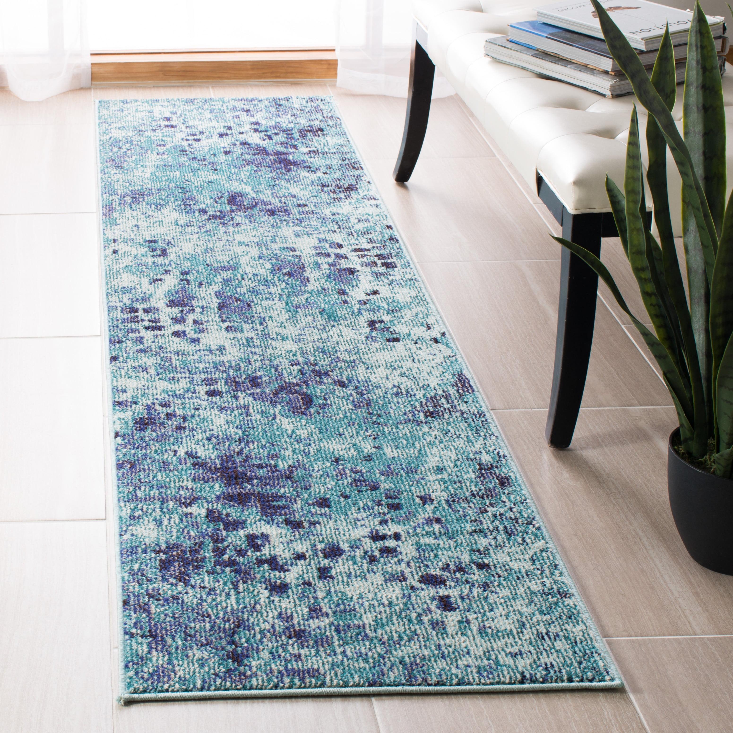 Madison MAD425 Power Loomed Indoor Runner Rug - Turquoise/Navy - 2'2"x16' - Safavieh