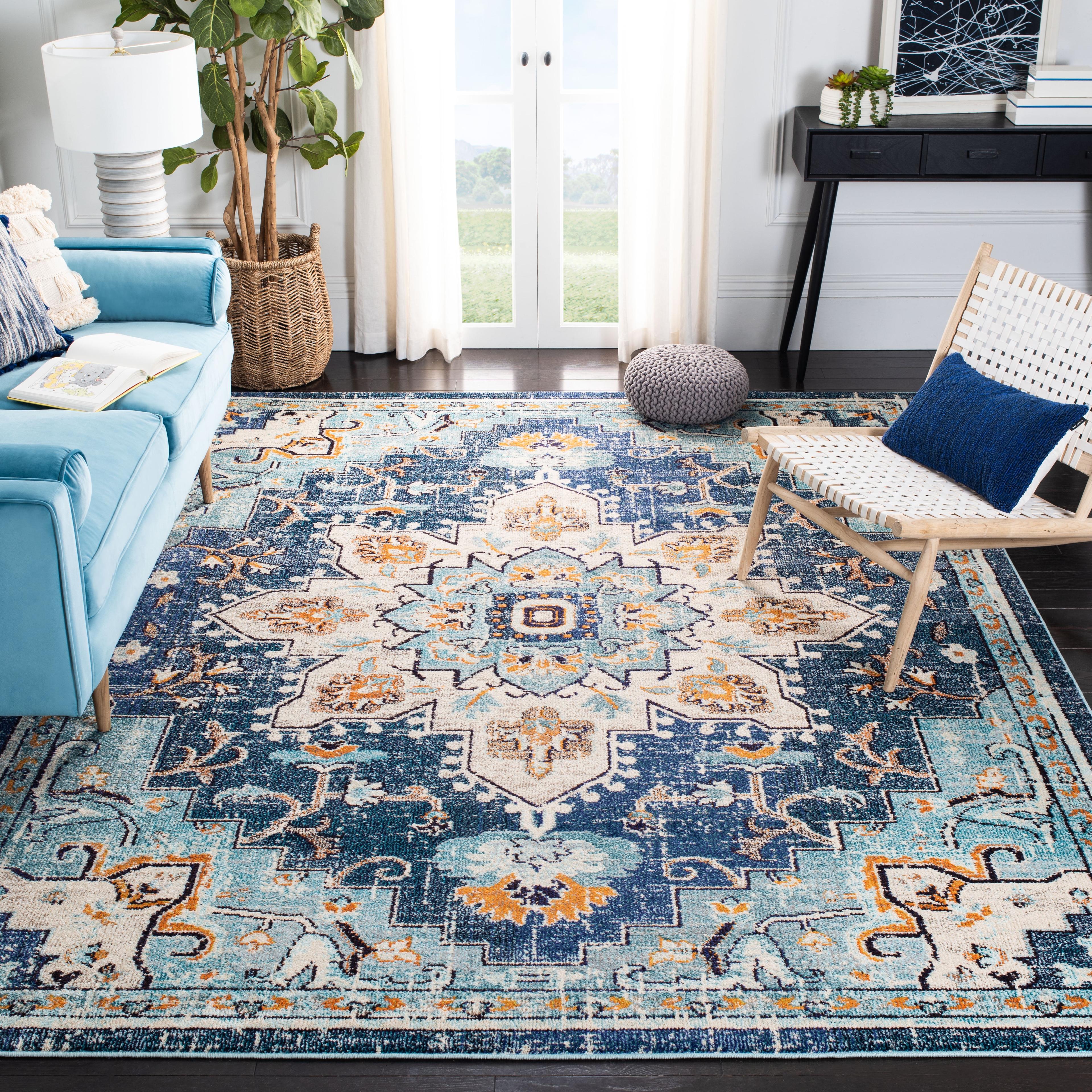 Madison MAD473 Power Loomed Indoor Area Rug - Blue/Light Blue - 9'x9' - Safavieh
