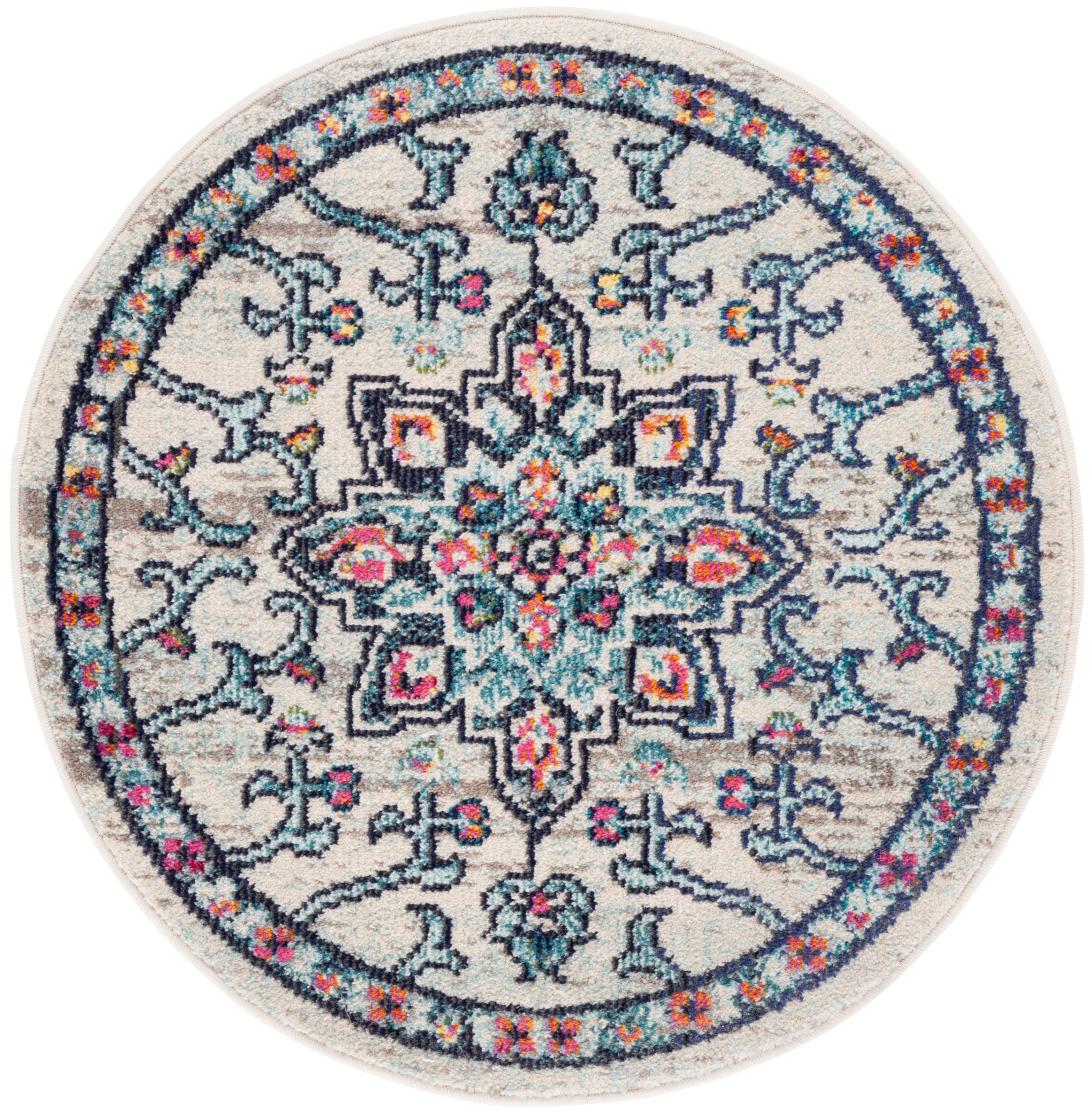 SAFAVIEH Madison Dalia Vintage Traditional Area Rug, Cream/Blue, 5' x 5' Round