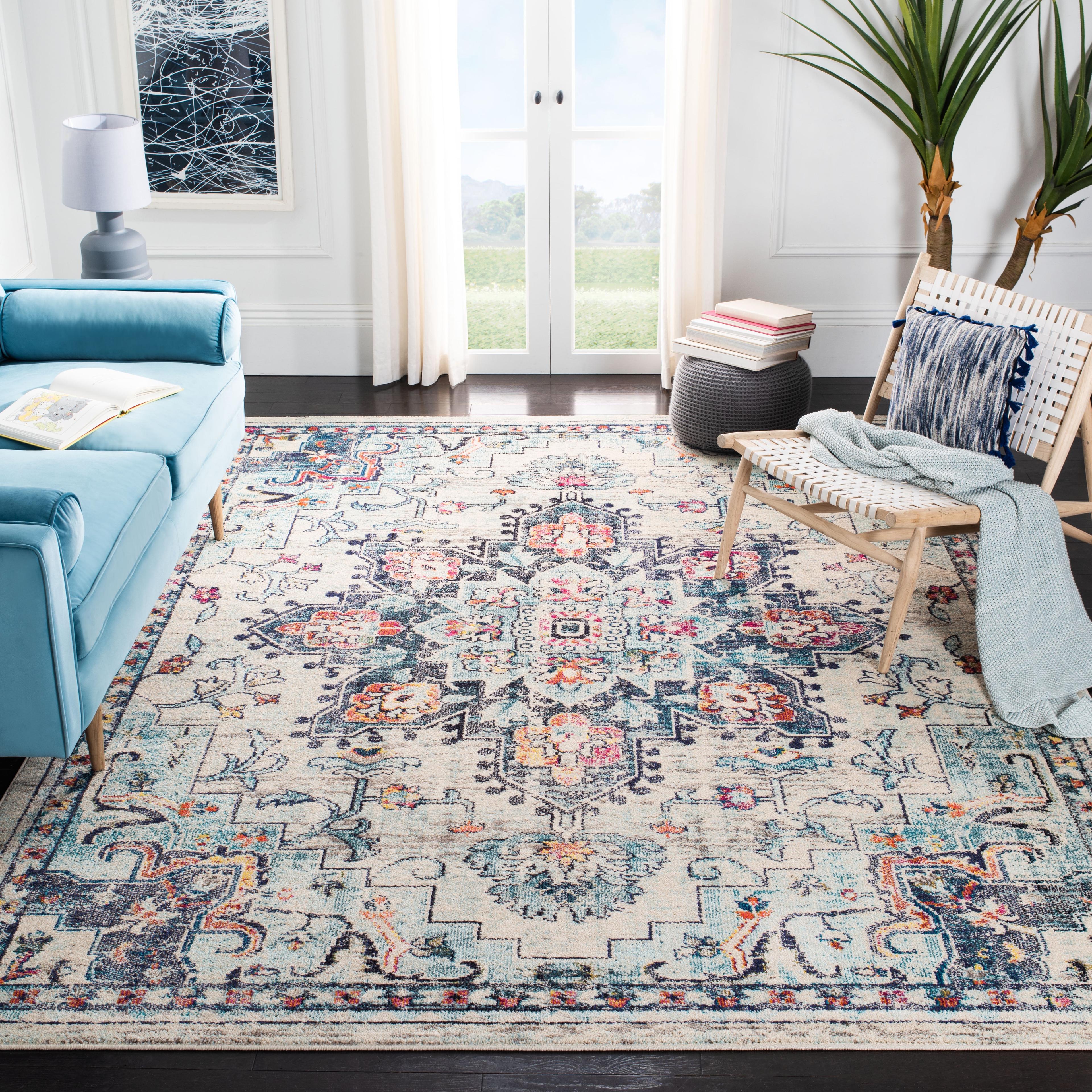 Madison MAD473 Power Loomed Indoor Area Rug - Cream/Blue - 9'x9' - Safavieh