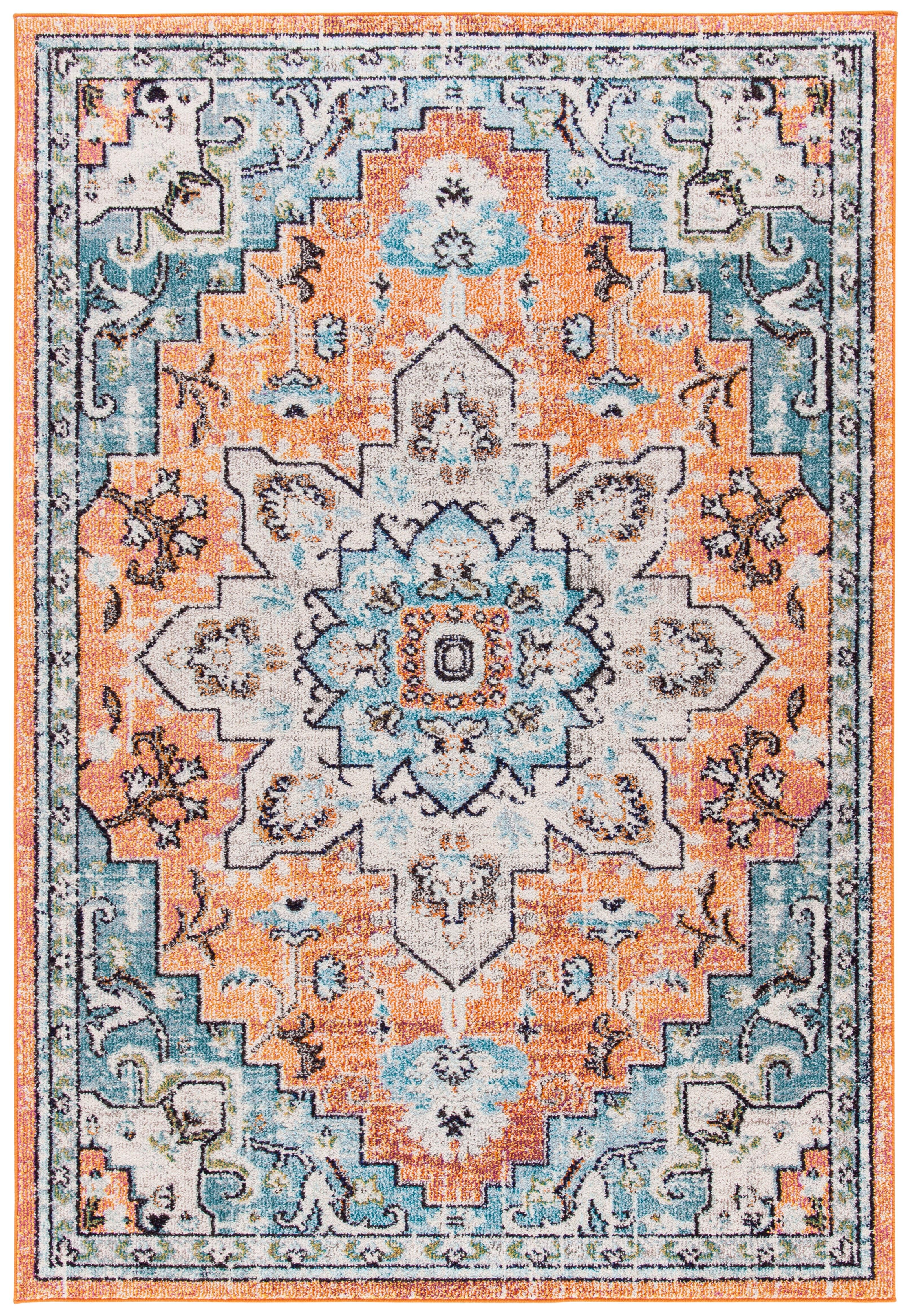 Madison MAD473 Power Loomed Indoor Area Rug - Orange/Teal - 5'3"x7'6" - Safavieh