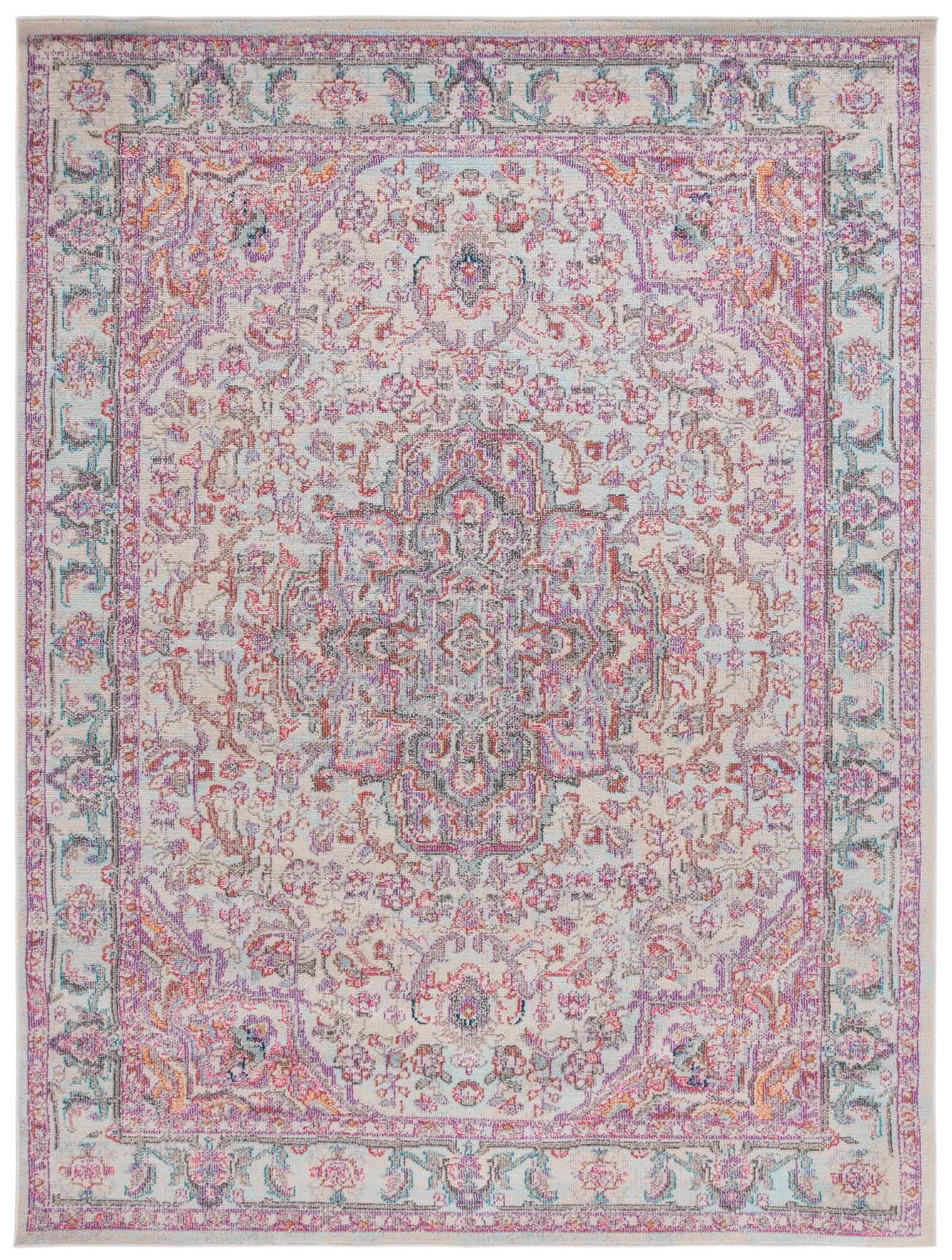 Handmade Beige and Fuchsia 8' x 10' Synthetic Area Rug