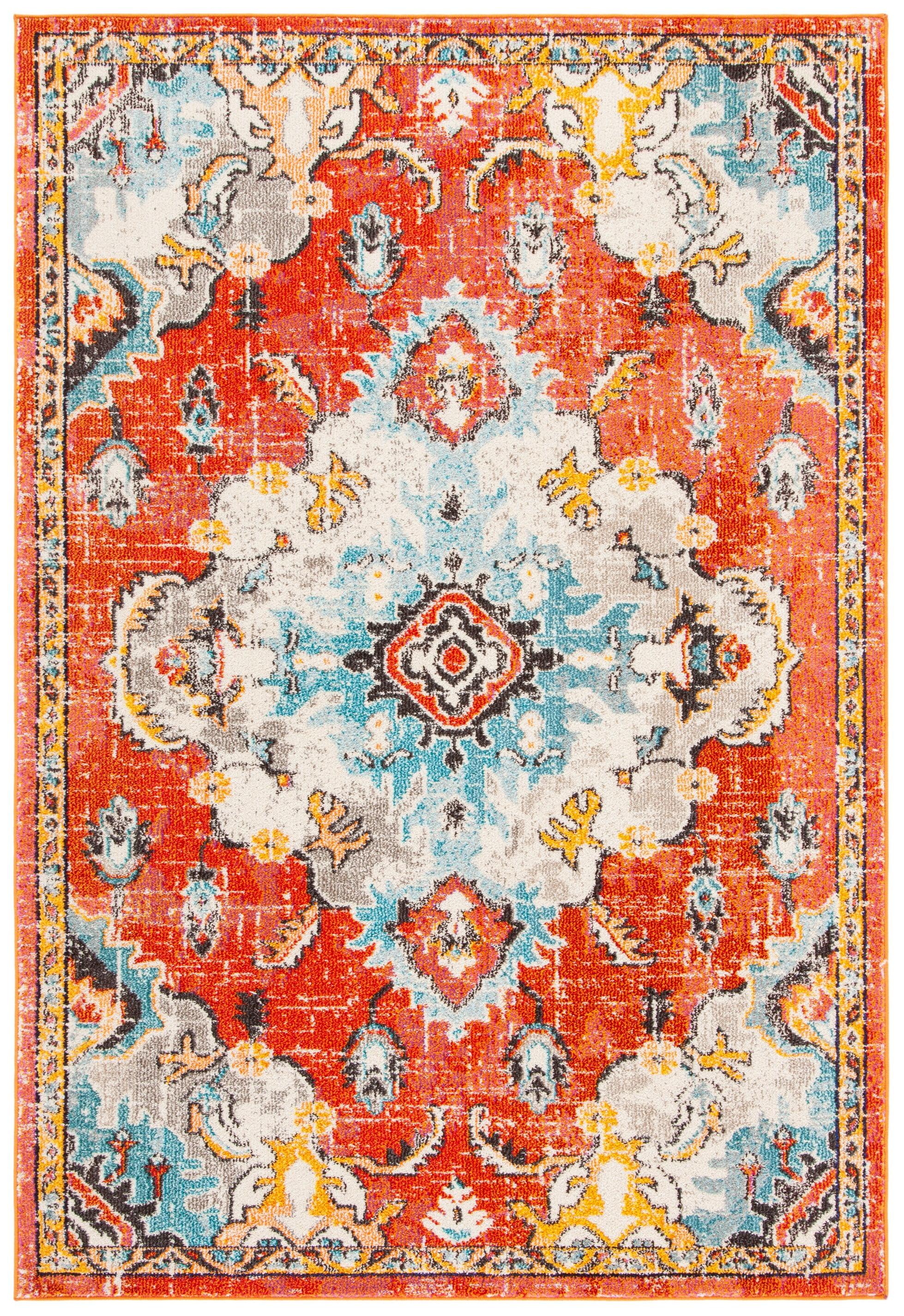 SAFAVIEH Madison Elinor Traditional Distressed Area Rug, Orange/Light Blue, 9' x 12'