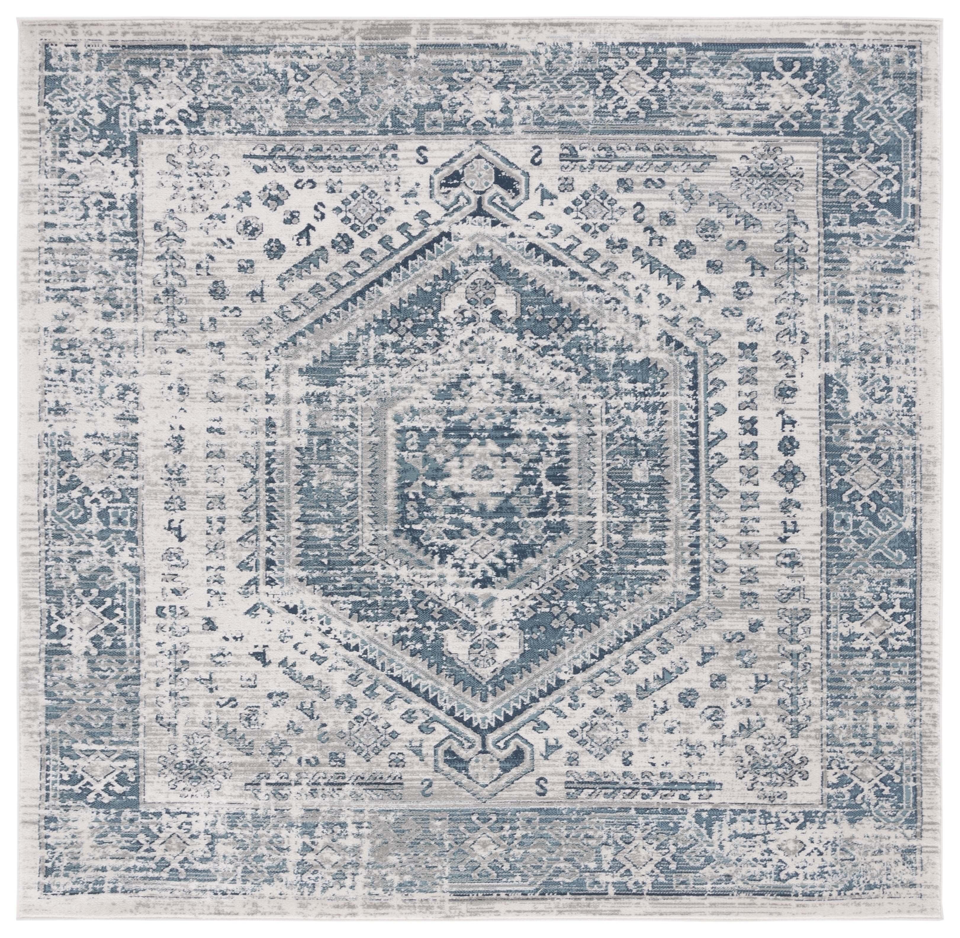 Ivory Hand-knotted Synthetic Square Easy Care Rug