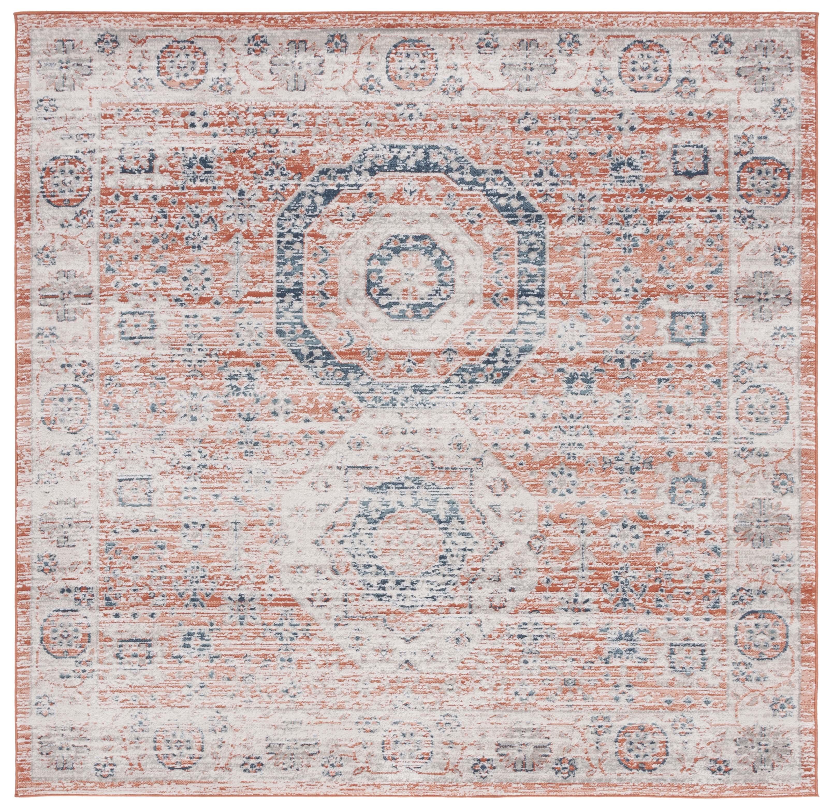 Rust and Ivory Synthetic Square Area Rug 6'7"