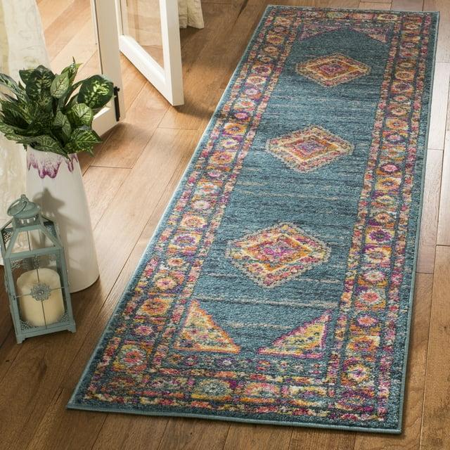 Madison MAD133 Power Loomed Indoor Runner Rug - Light Blue/Orange - 2'3"x6' - Safavieh