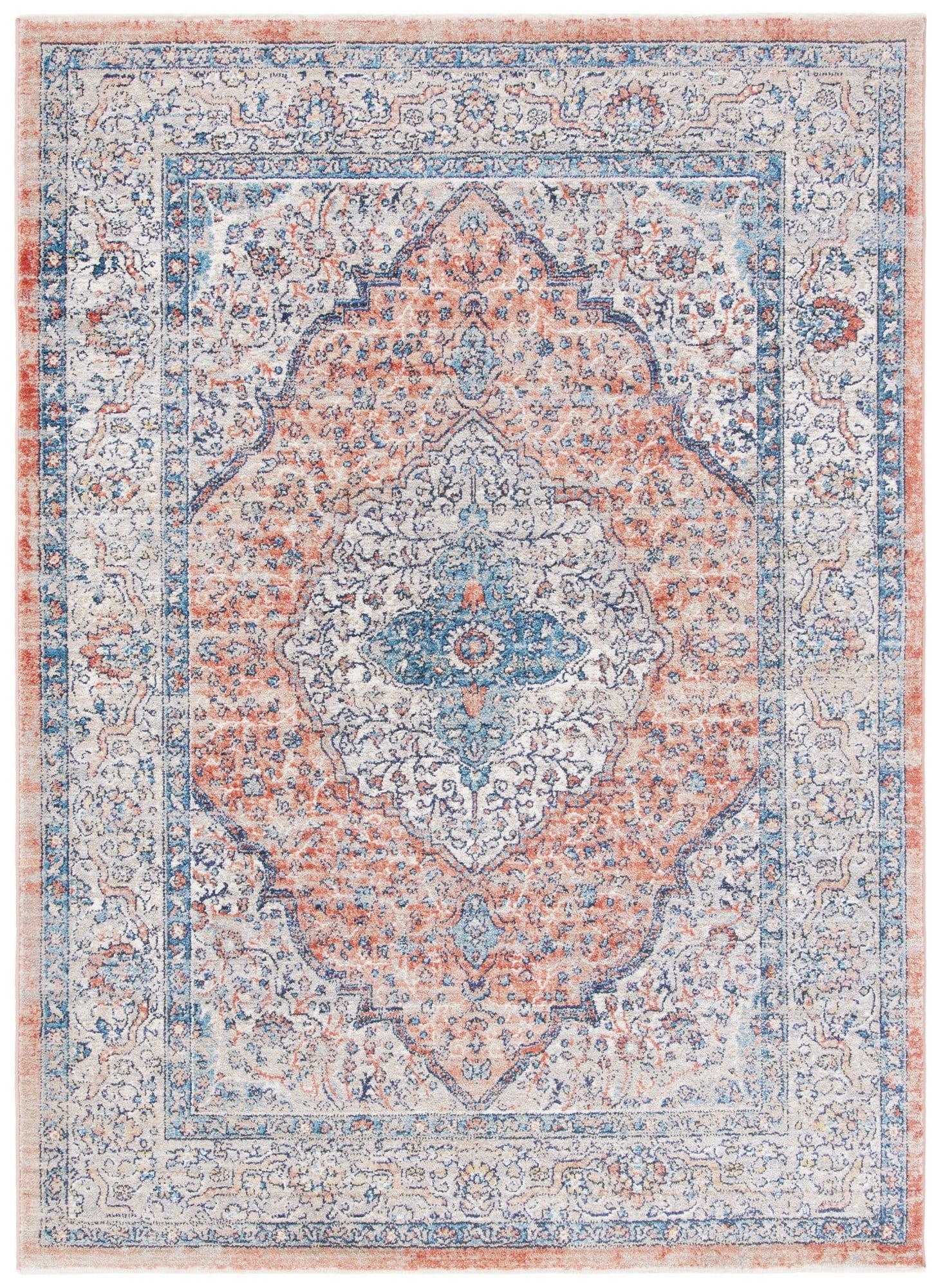 Beige and Orange Rectangular Synthetic Area Rug