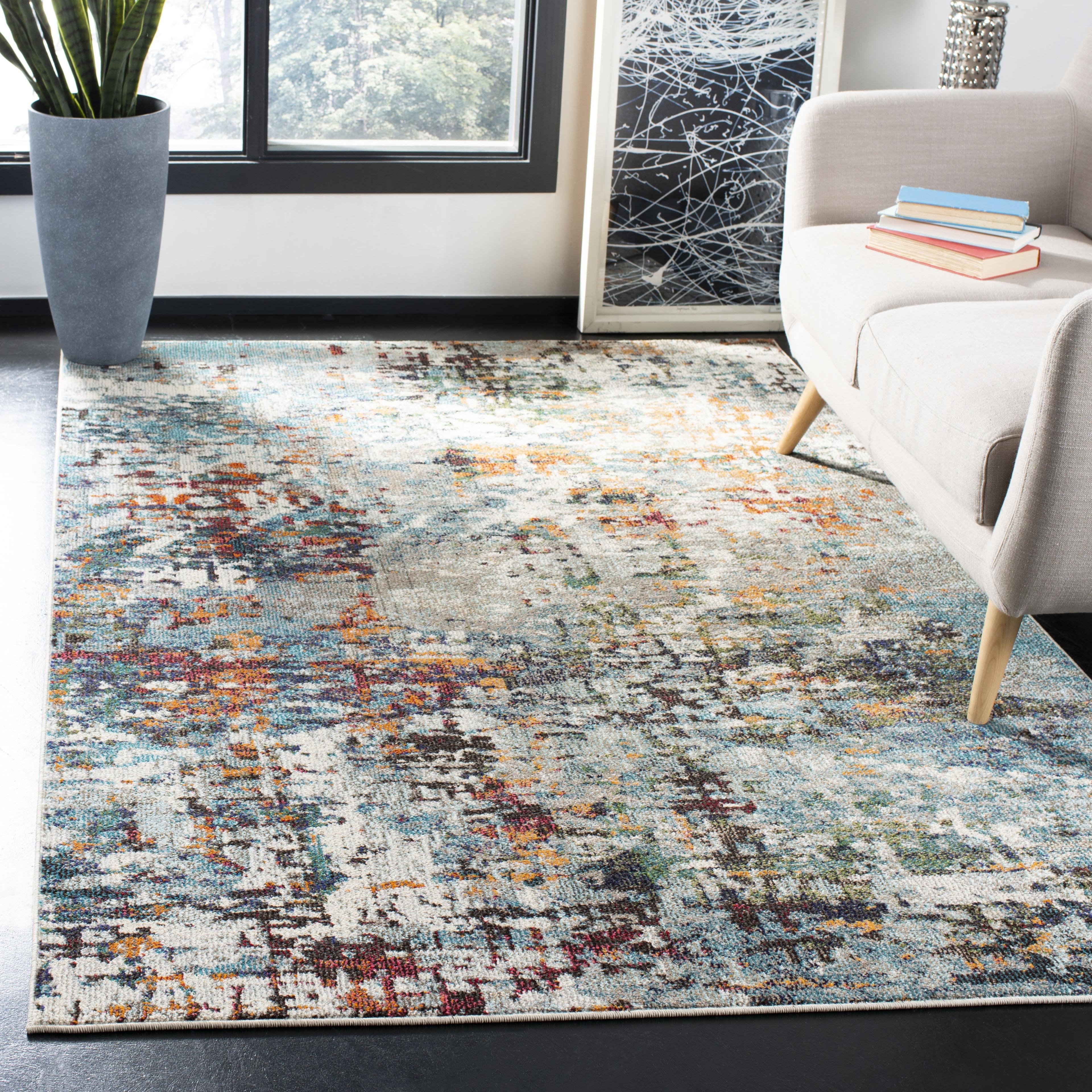SAFAVIEH Madison Flowers Vintage Abstract Area Rug, Grey/Blue, 9' x 12'