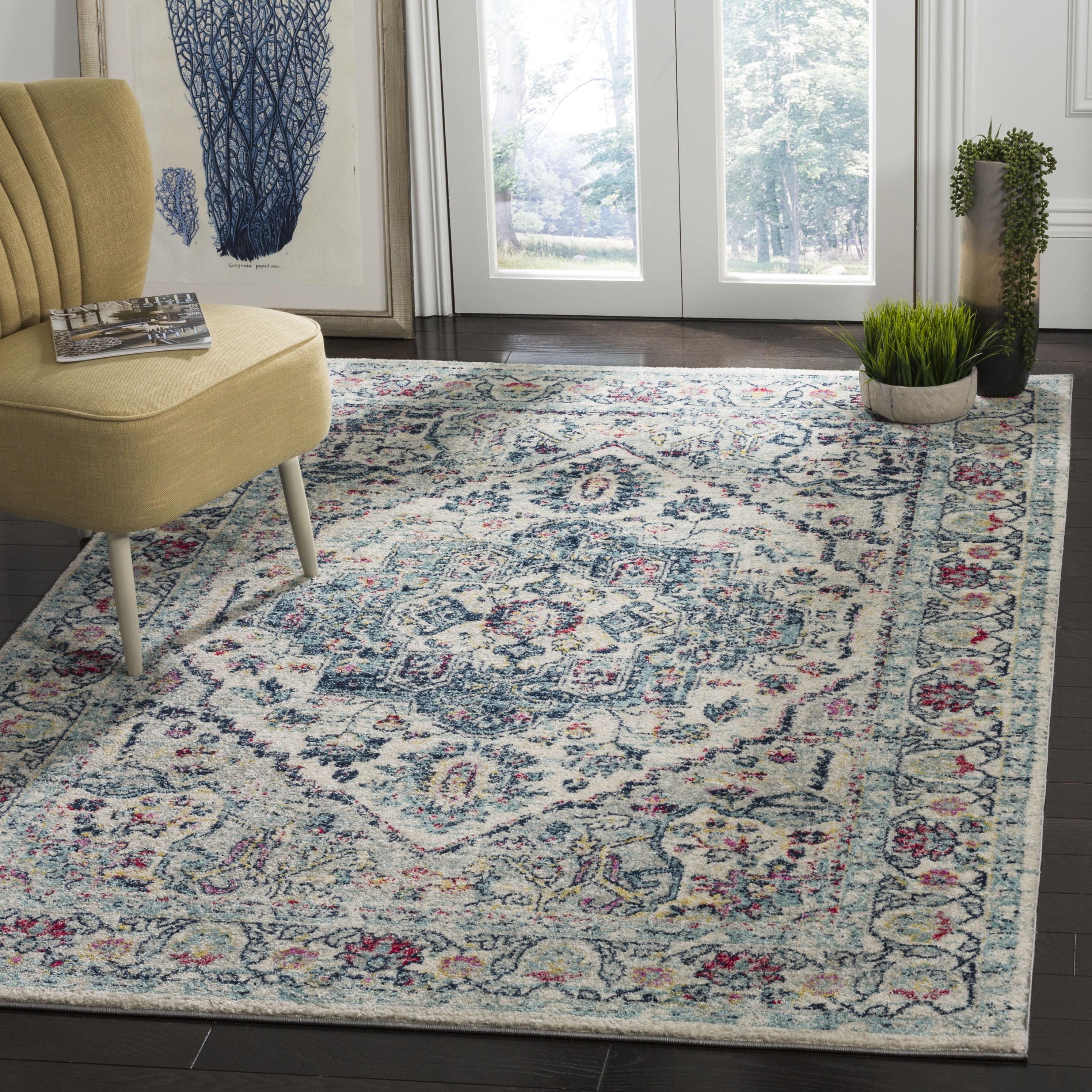 Navy Fuchsia Hand-knotted Synthetic Floral Area Rug