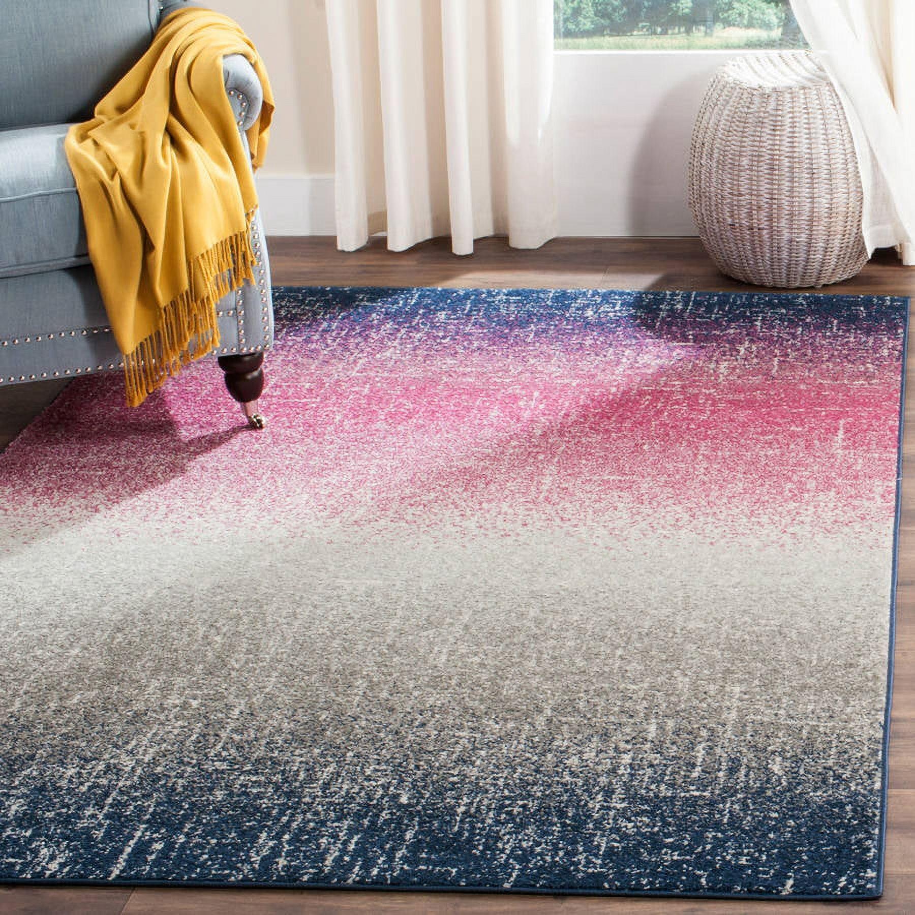 Fuchsia and Navy Boho Chic Synthetic Area Rug