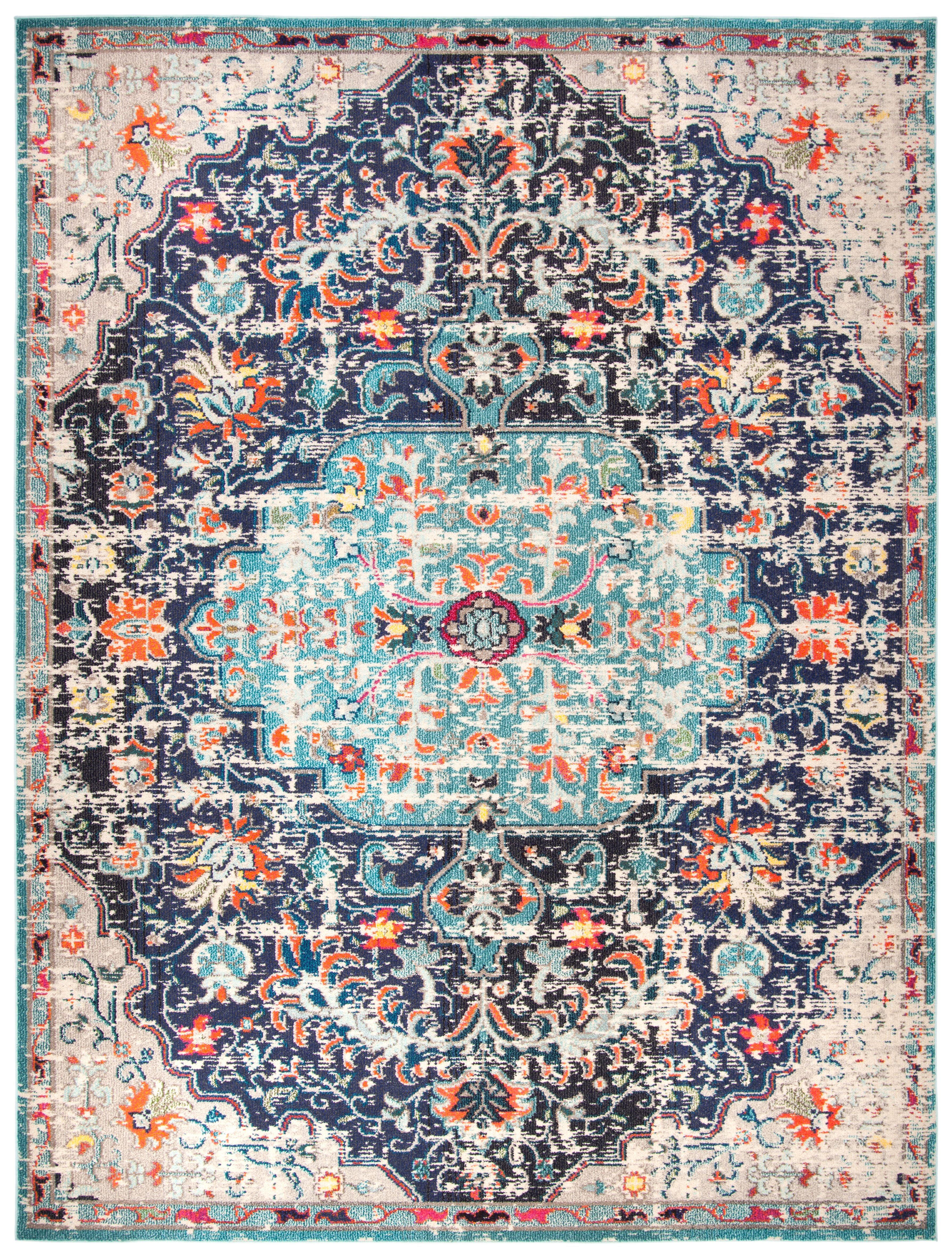 SAFAVIEH Madison Joandra Southwestern Area Rug, Black/Teal, 10' x 14'