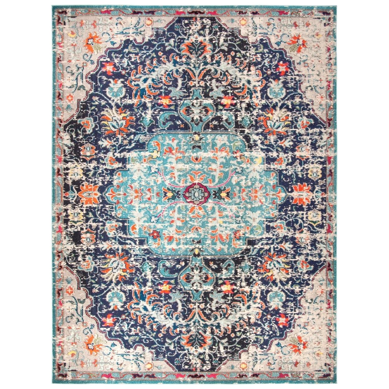 SAFAVIEH Madison Joandra Southwestern Area Rug, Black/Teal, 10' x 14'