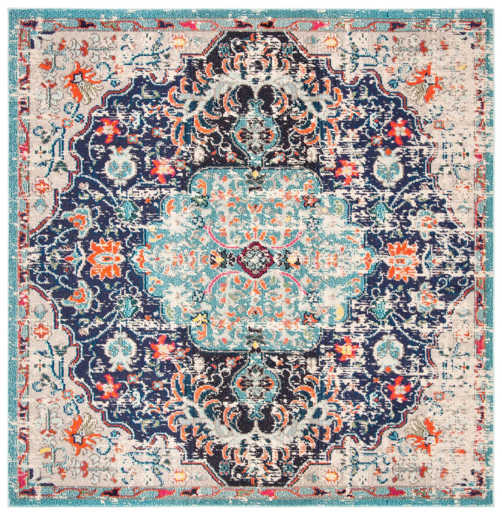 Madison MAD447 Power Loomed Indoor Area Rug - Black/Teal - 9'x9' - Safavieh