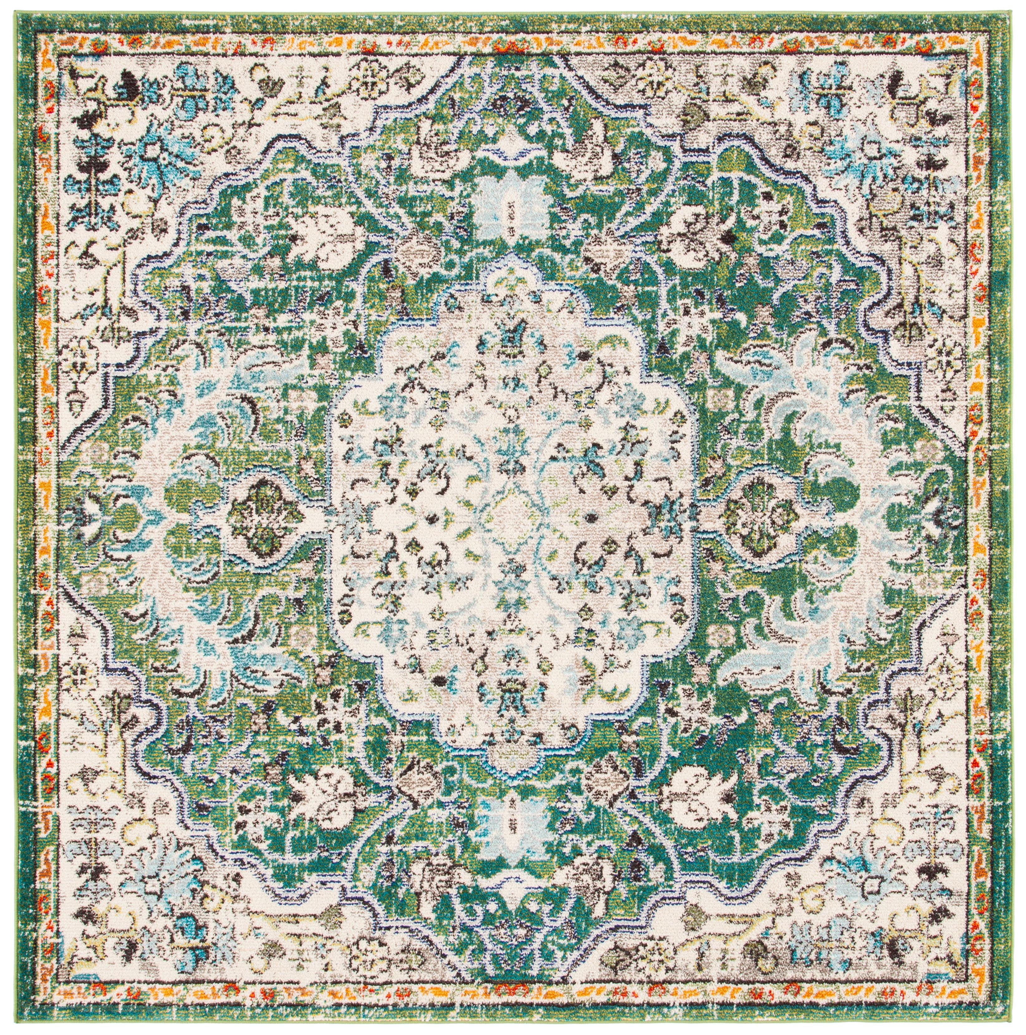 Madison MAD447 Power Loomed Indoor Accent Rug - Green/Turquoise - 3'x3' - Safavieh