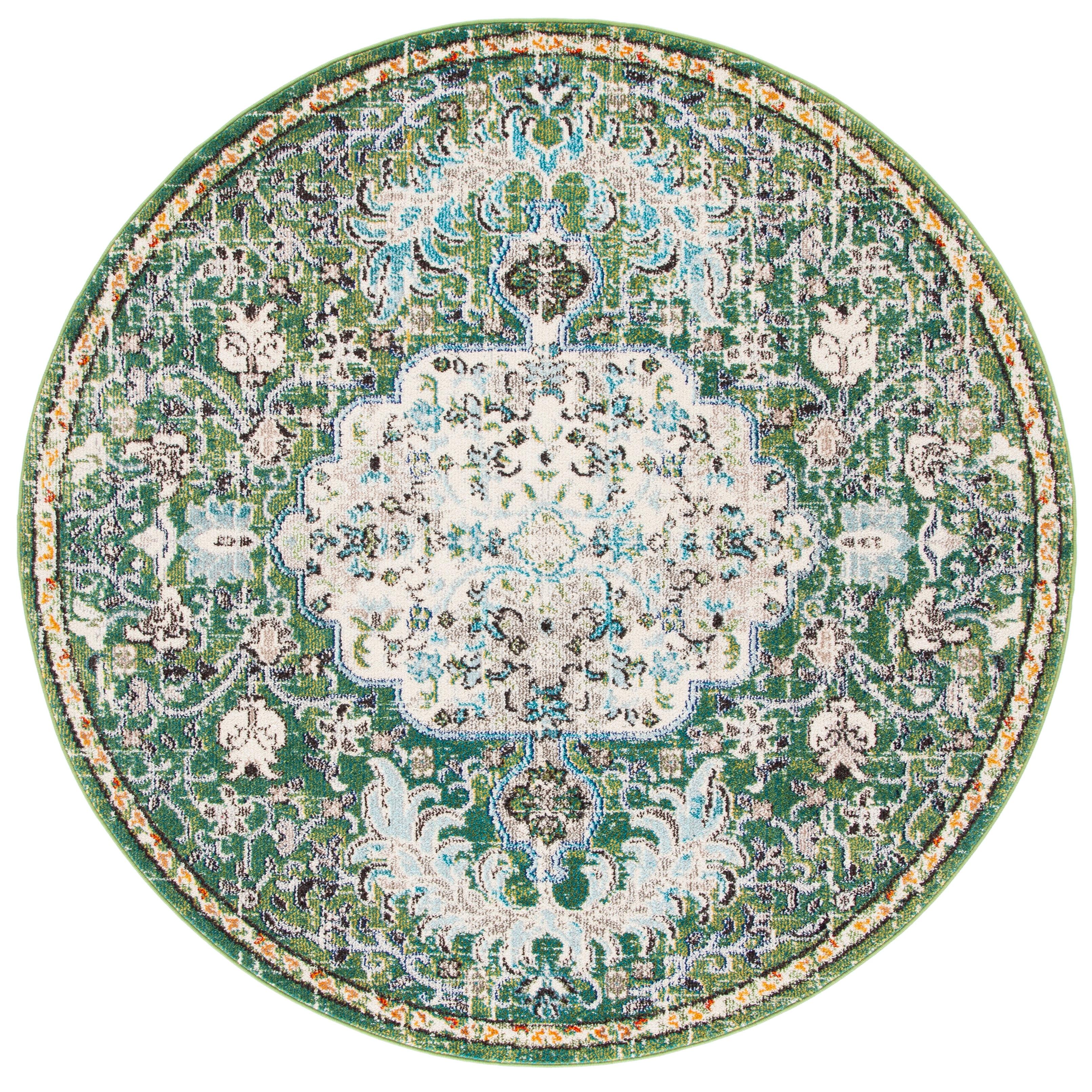 Madison MAD447 Power Loomed Indoor Area Rug - Green/Turquoise - 9' Round - Safavieh