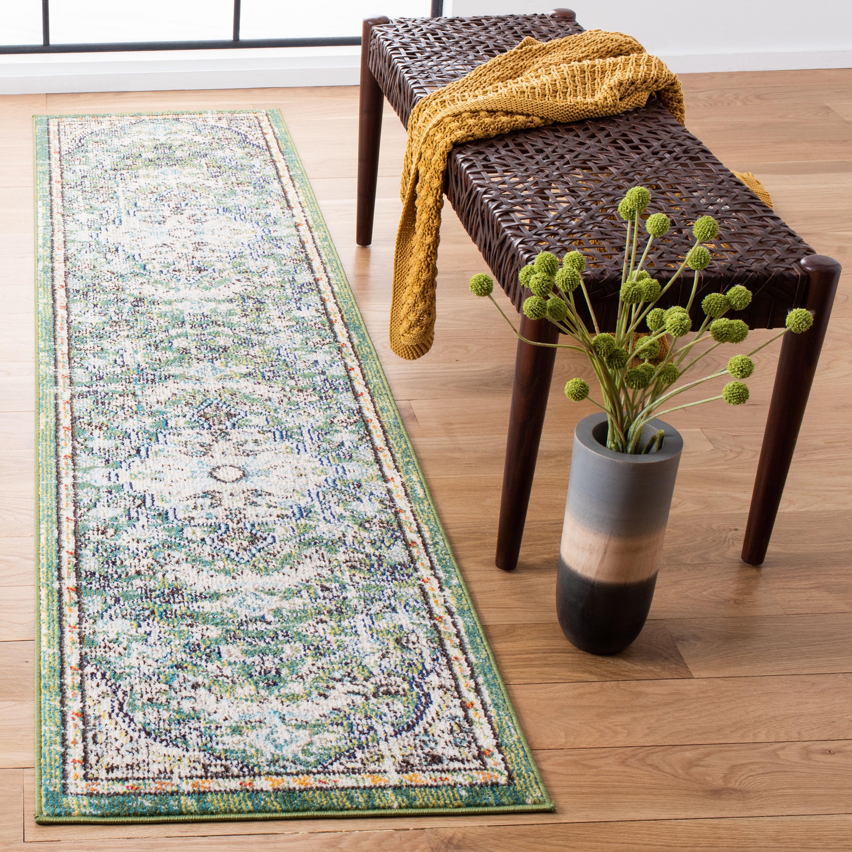 Madison MAD447 Power Loomed Indoor Runner Rug - Green/Turquoise - 2'2"x14' - Safavieh