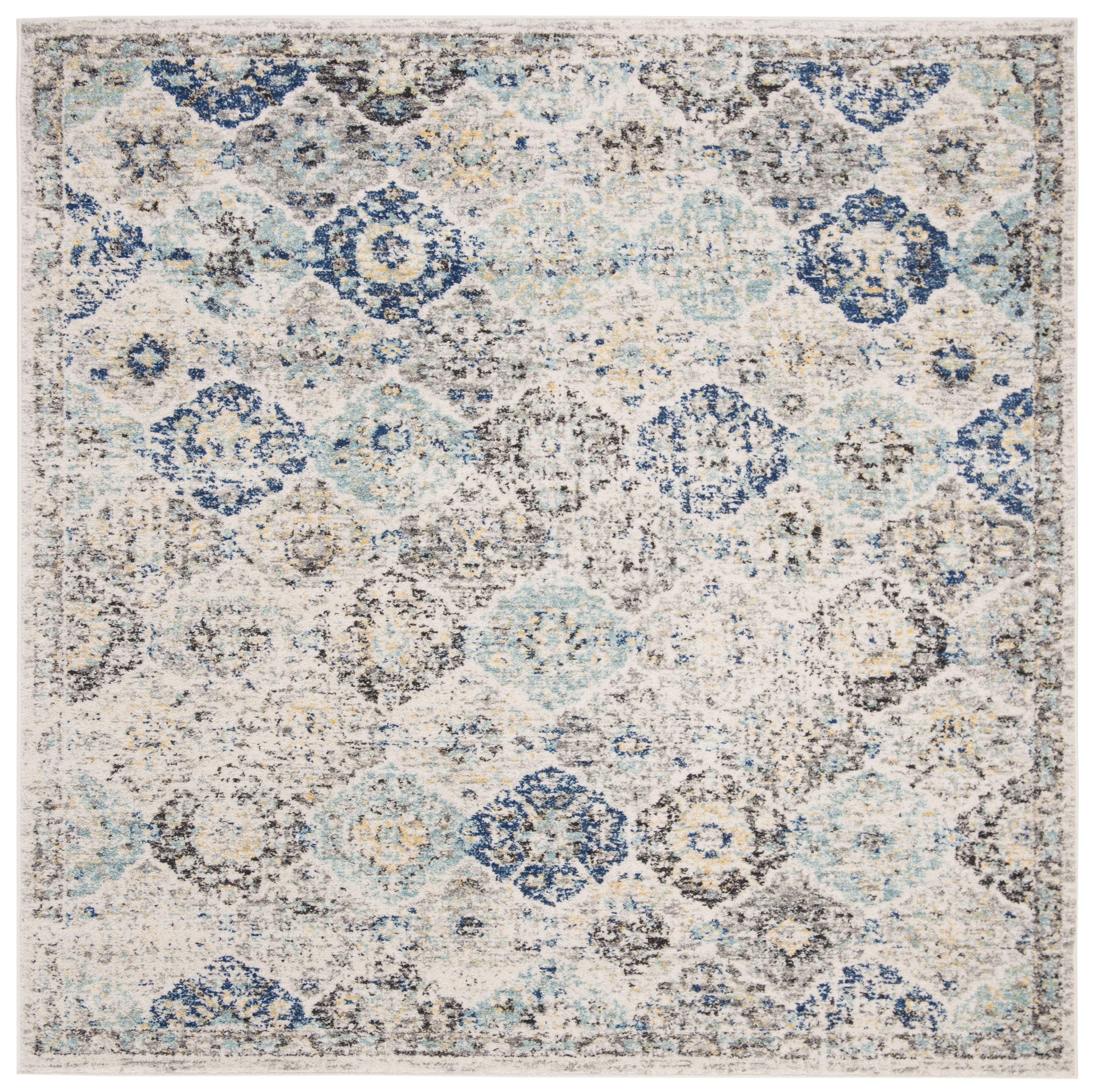 SAFAVIEH Madison Judith Distressed Area Rug, Ivory/Aqua, 10' x 10' Square