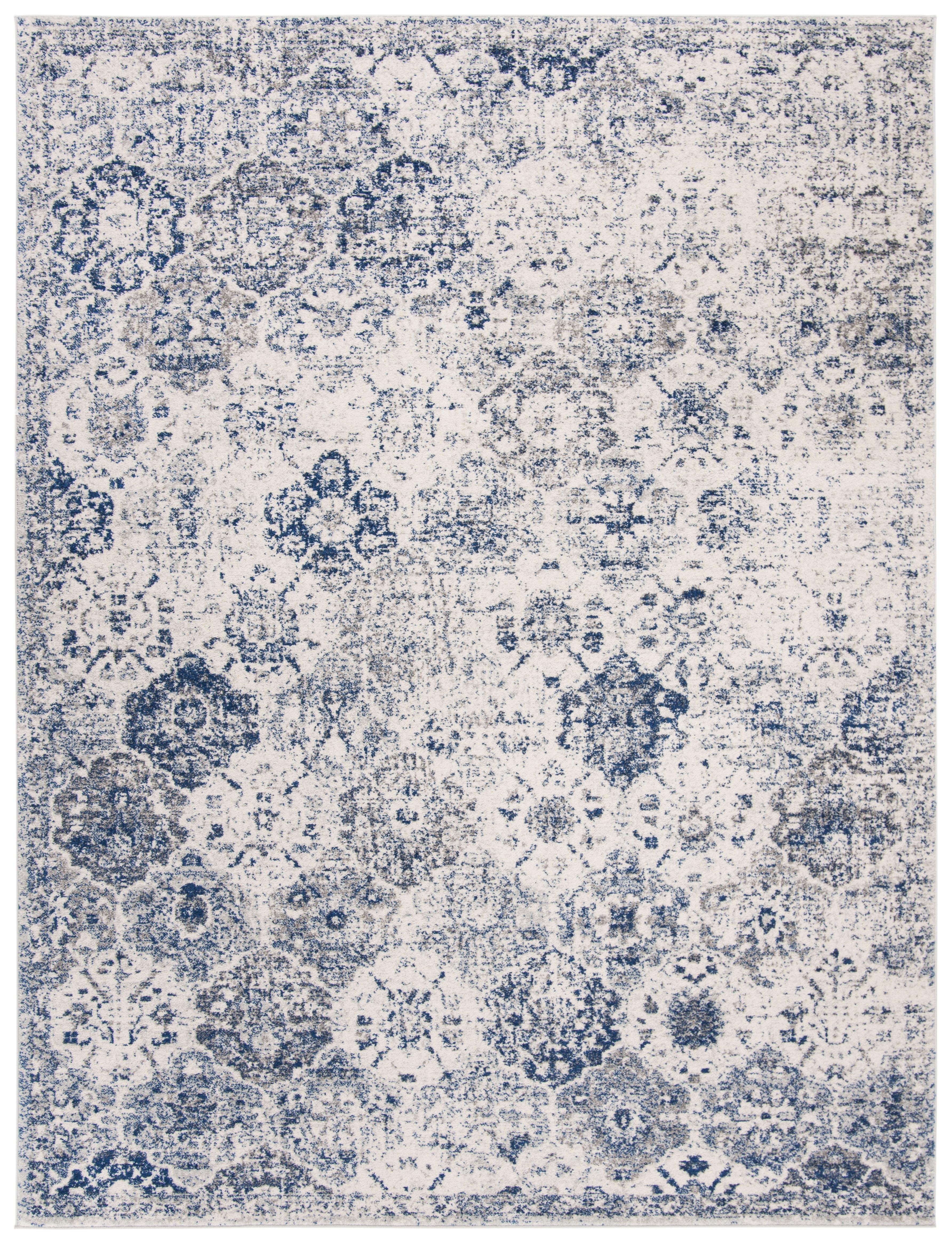 Reversible Rectangular Easy-Care Blue Cotton Blend 10' x 14' Area Rug