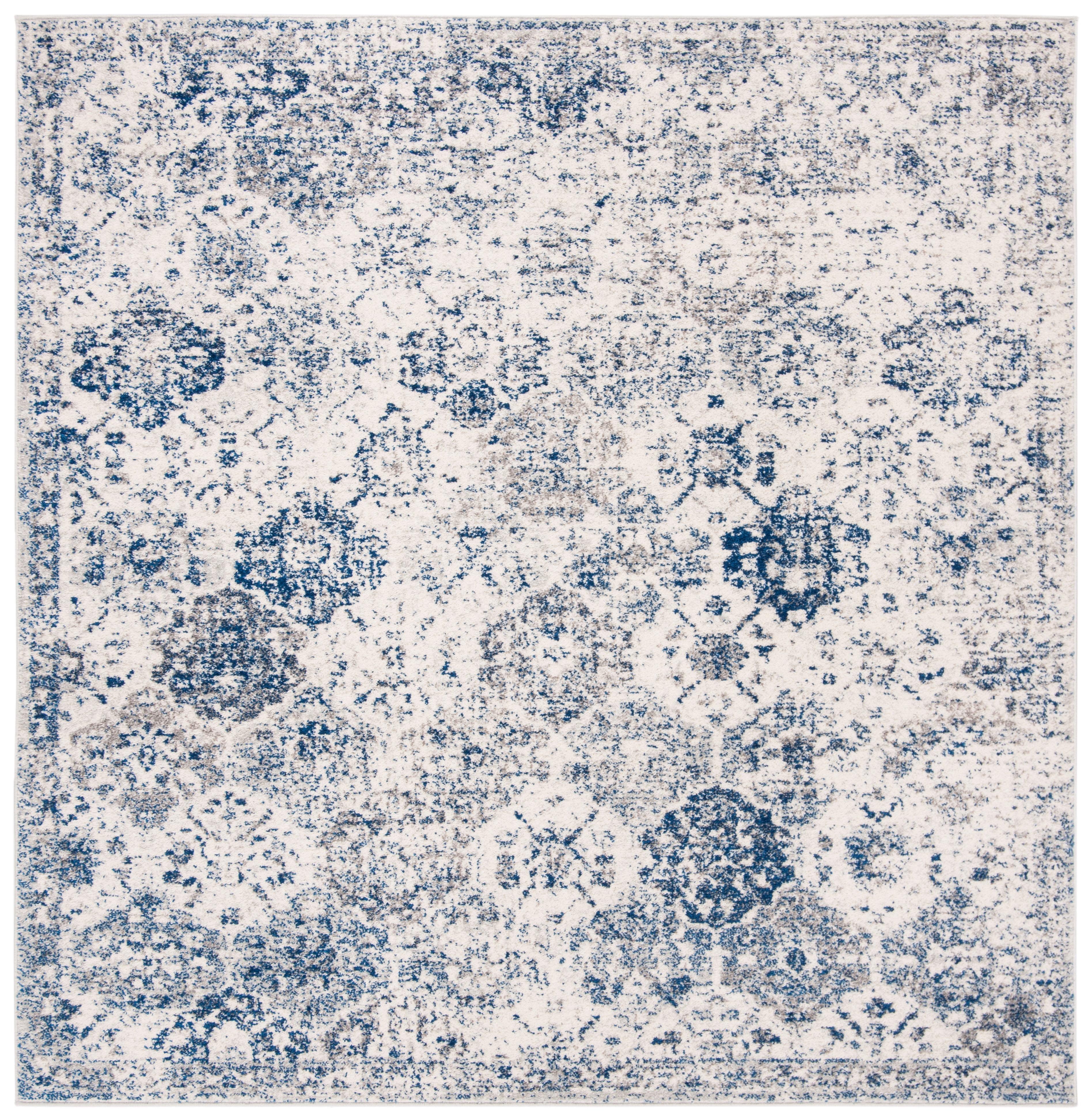 SAFAVIEH Madison Judith Distressed Area Rug, White/Royal Blue, 12' x 12' Square