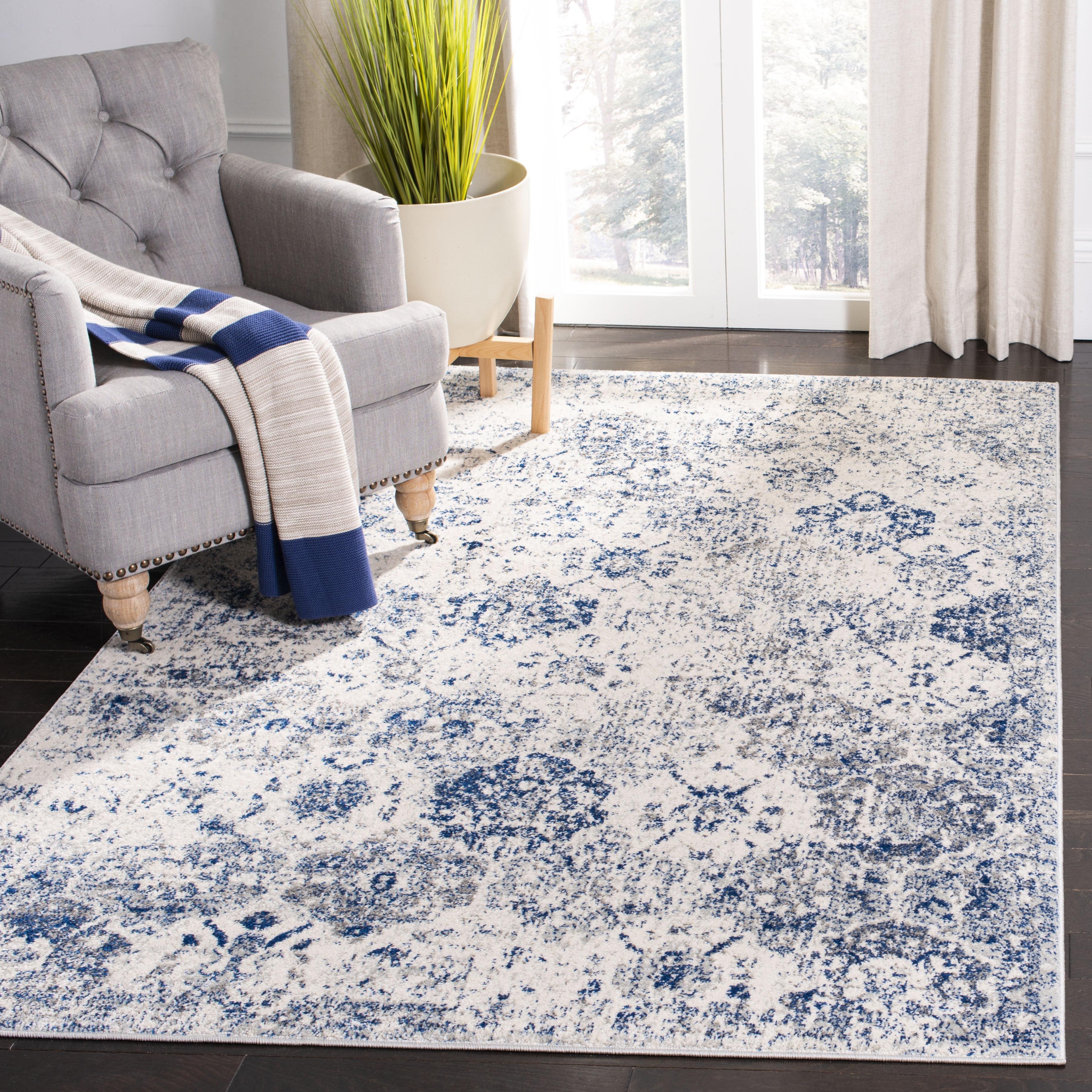 Madison MAD611 Power Loomed Indoor Area Rug - White/Royal Blue - 6'7"x6'7" - Safavieh