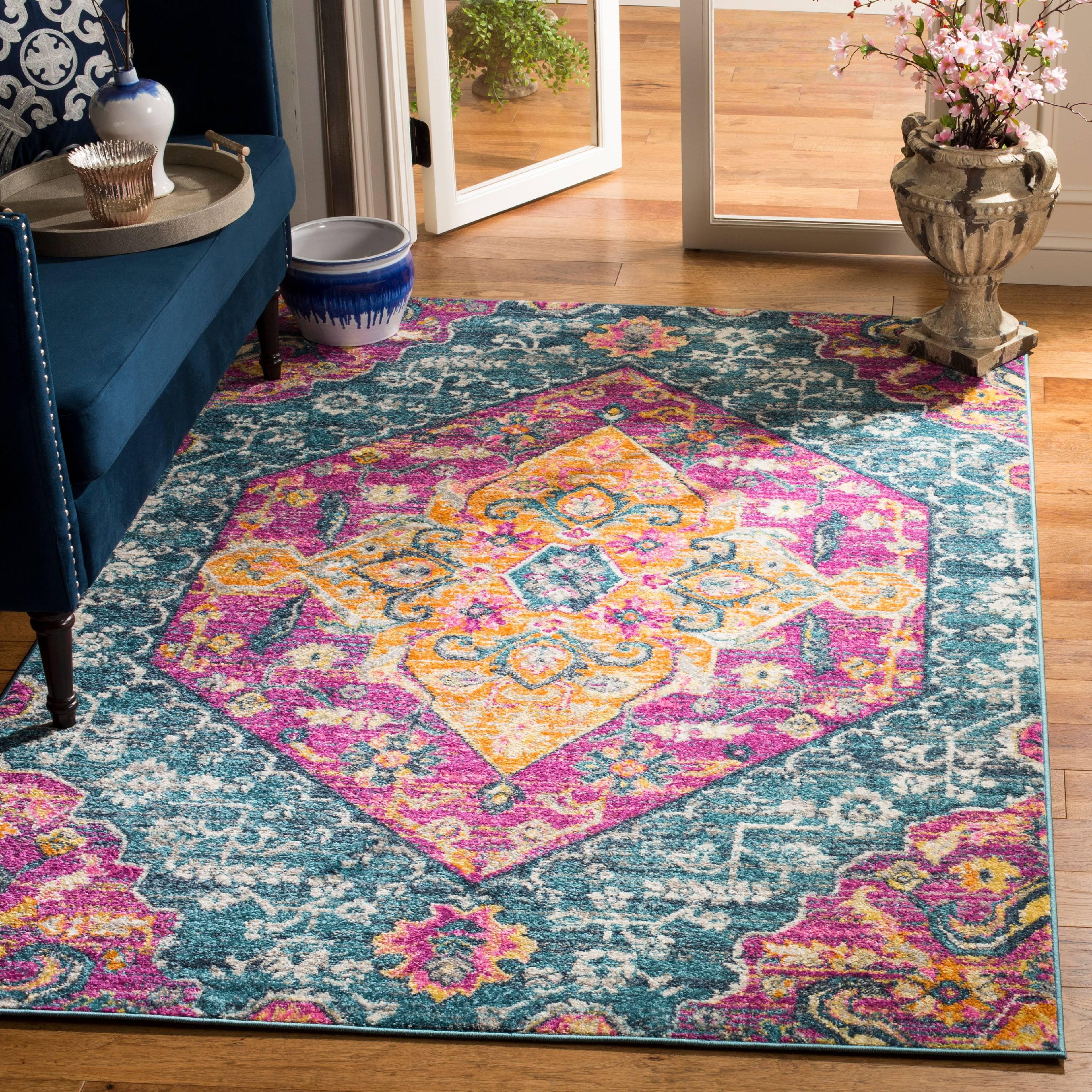 Madison MAD119 Power Loomed Indoor Area Rug - Blue/Fuchsia - 6'7"x6'7" - Safavieh.