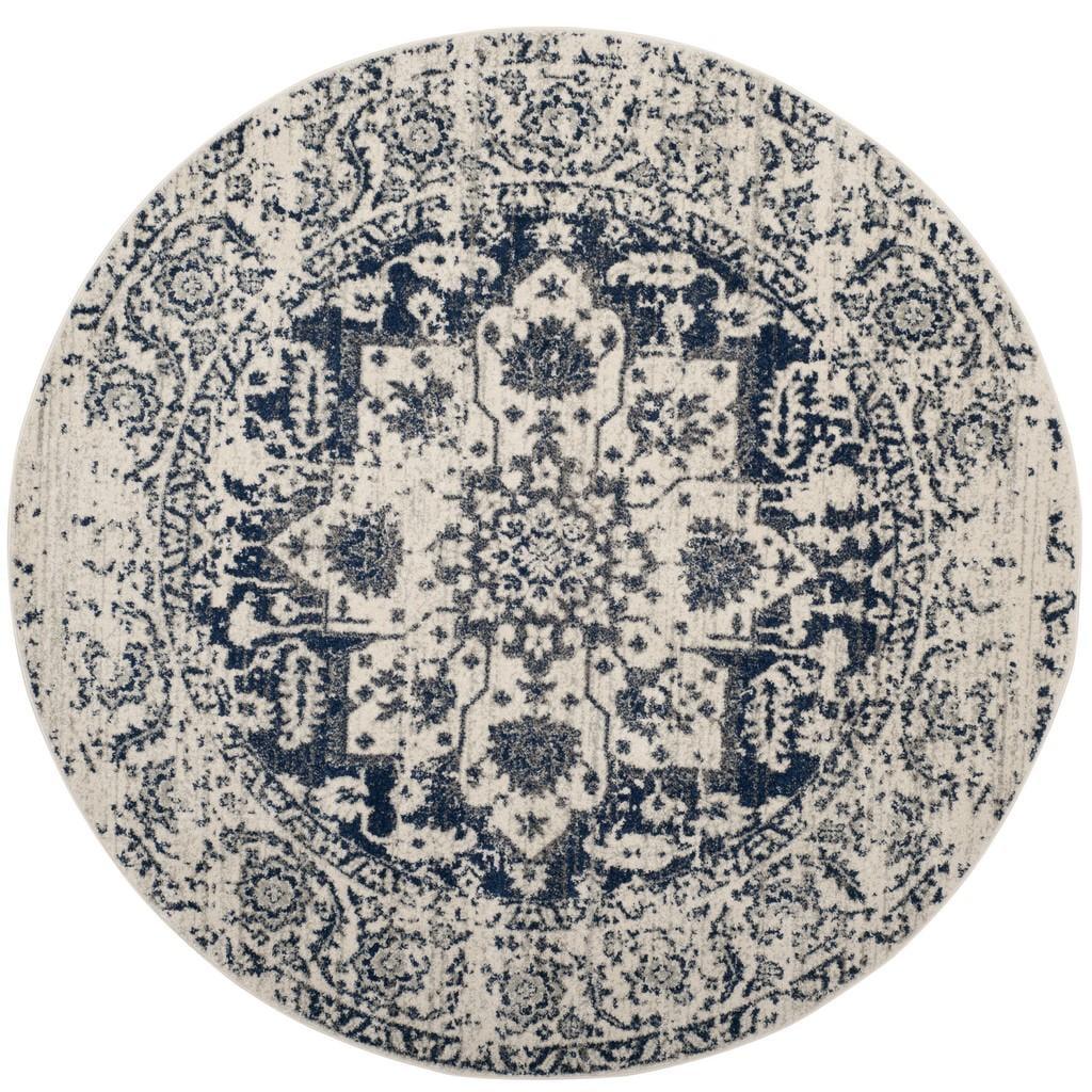 Madison MAD603 Power Loomed Indoor Area Rug - Cream/Navy - 9' Round - Safavieh