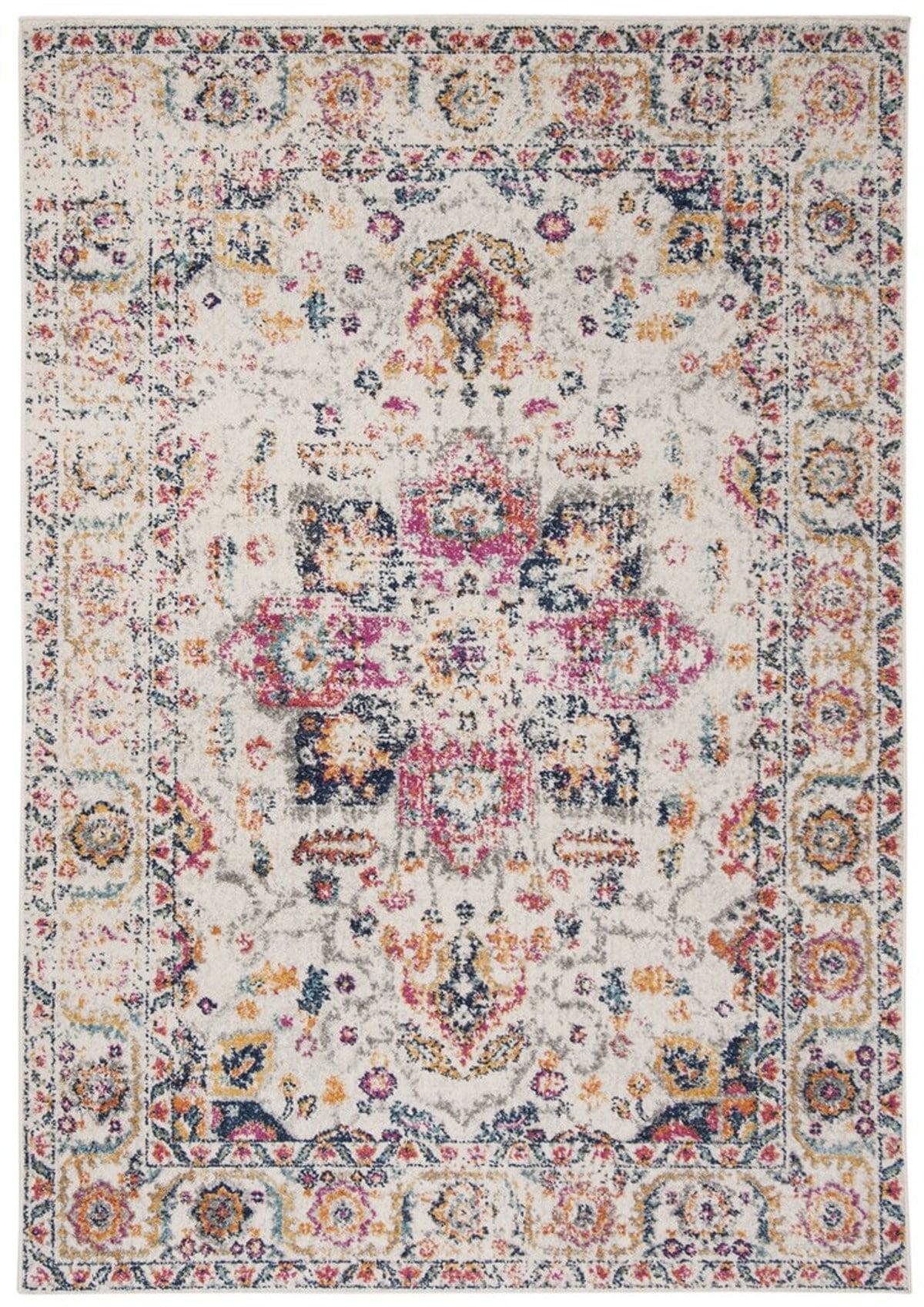 Ivory and Fuchsia Hand-Knotted Easy-Care Synthetic Area Rug, 6'7" x 9'2"