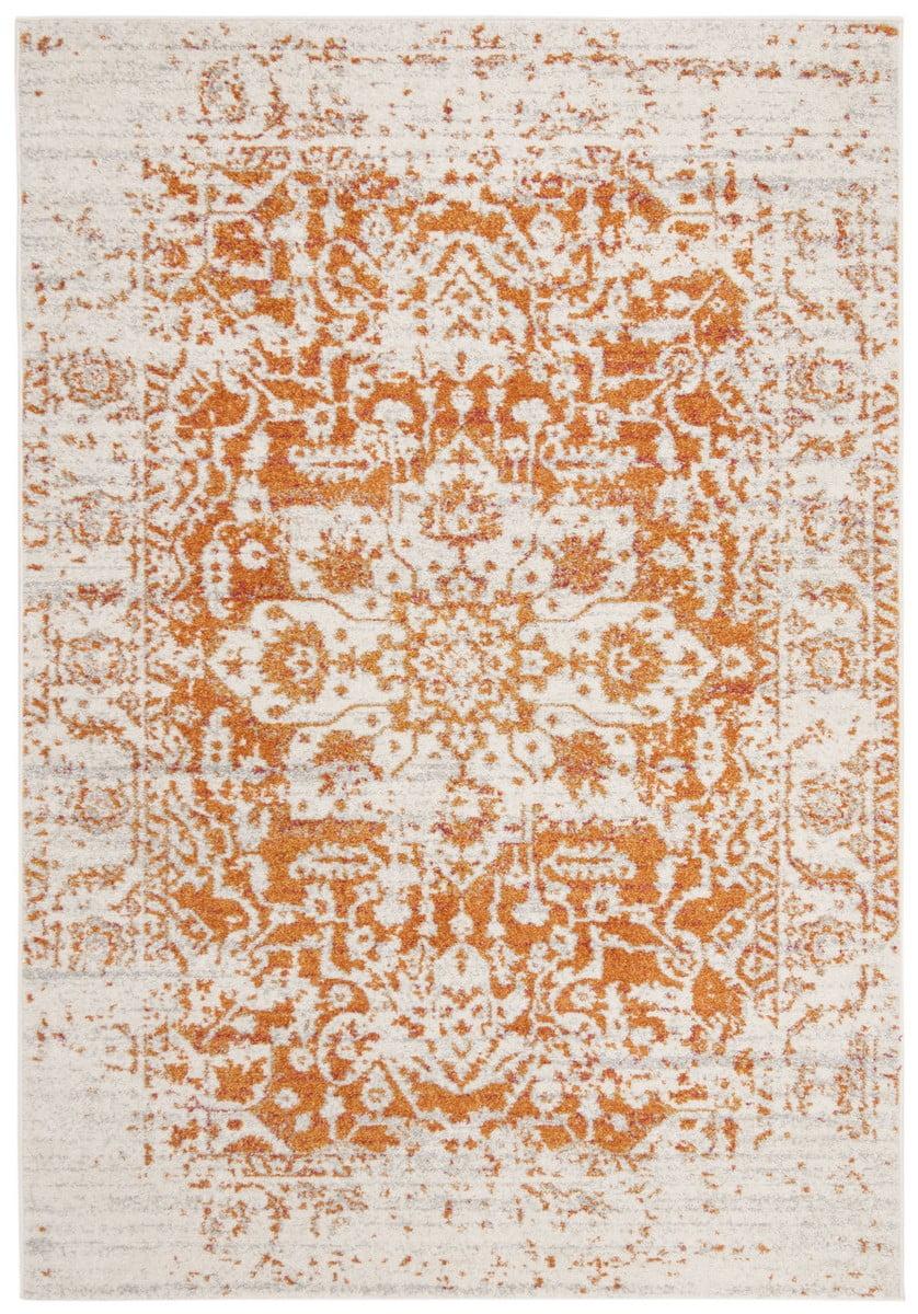 Ivory and Orange Rectangular Synthetic Area Rug