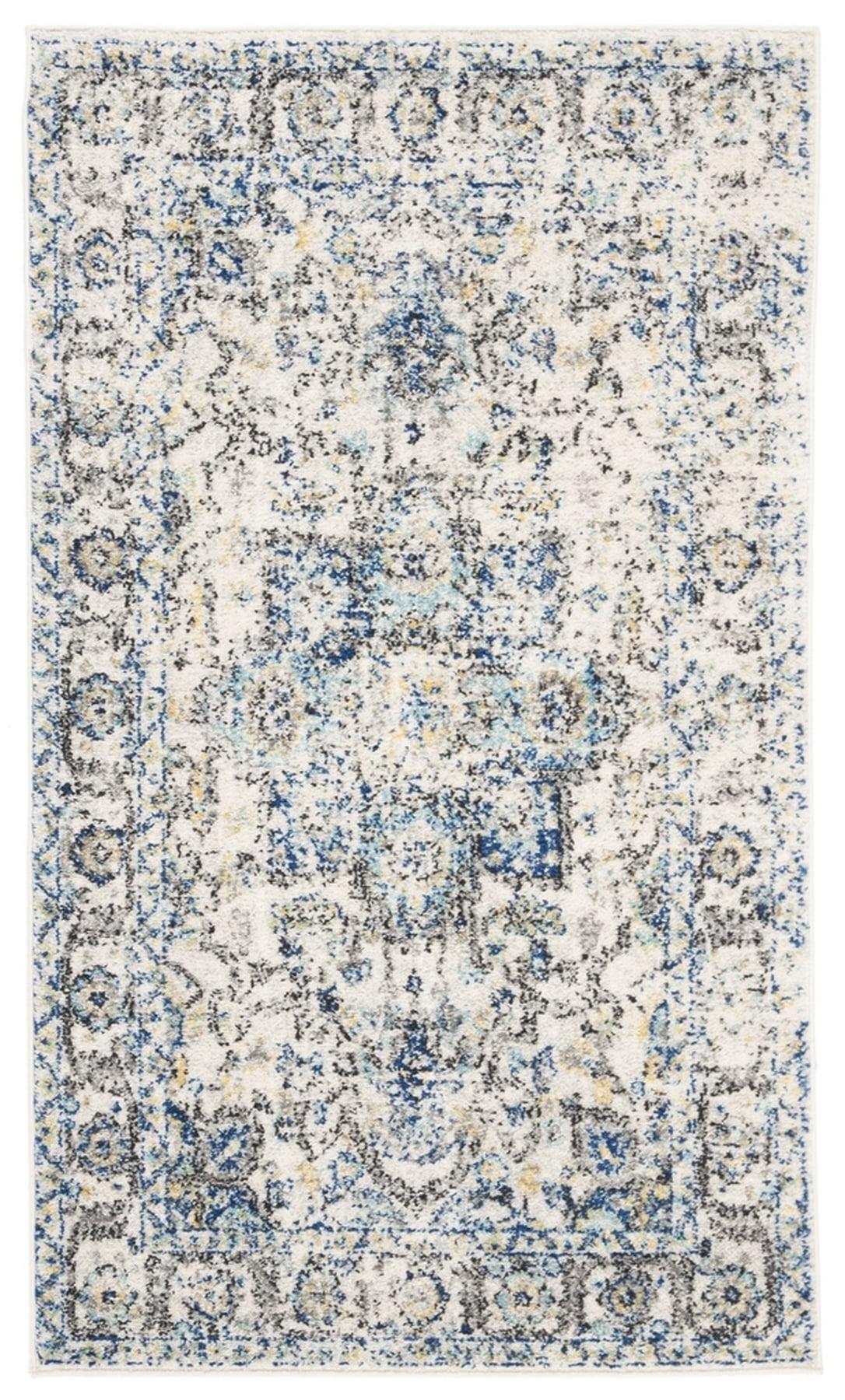 Turquoise and Ivory Medallion Synthetic Area Rug