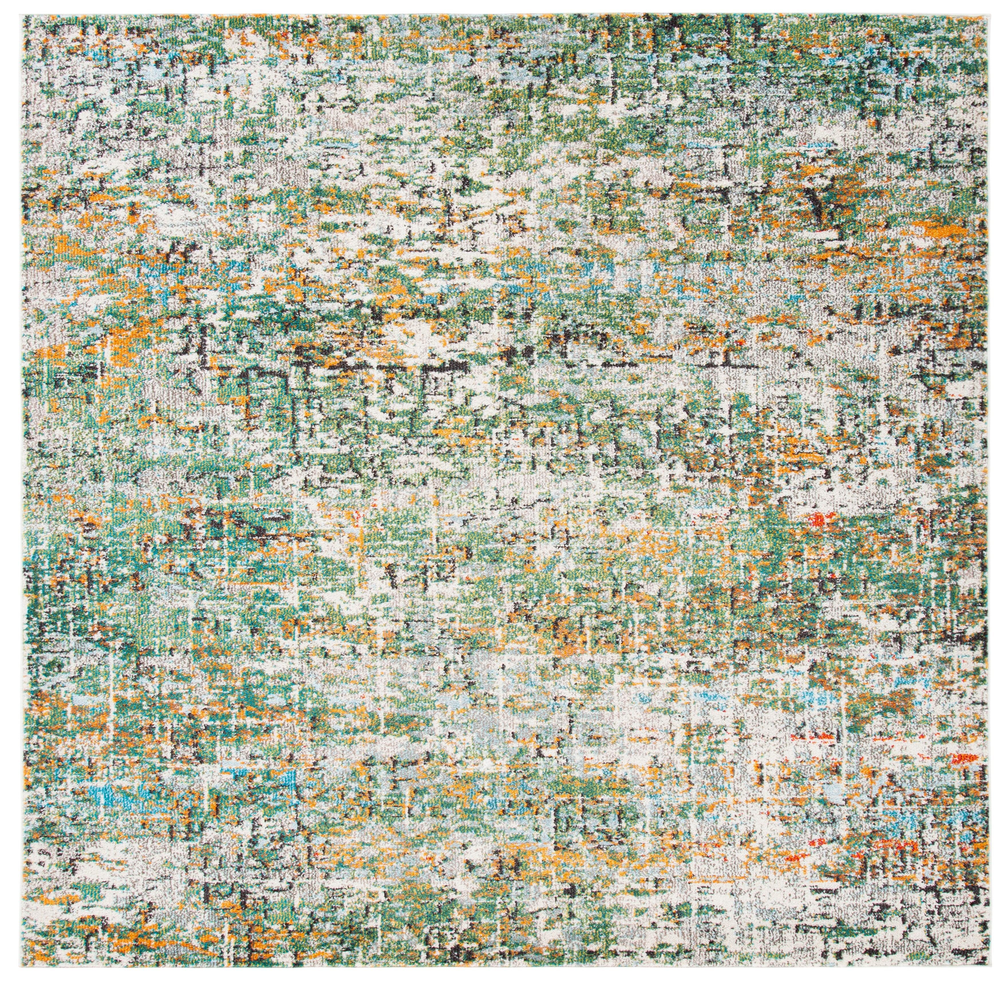 SAFAVIEH Madison Kebo Abstract Area Rug, Green/Turquoise, 4' x 4' Square